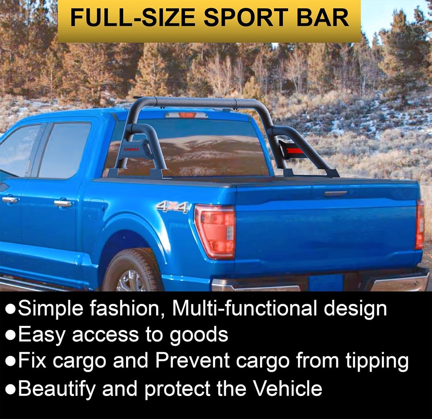 Roll Bar for Full Size Pickup Truck, Adjustable Sport Chase Rack Compatible with Tundra,Ford F-Series,Ram 1500/2500/3500,Silverado,Sierra,Titan&Titan Xd,Cargo Rack,Textured Black Powder