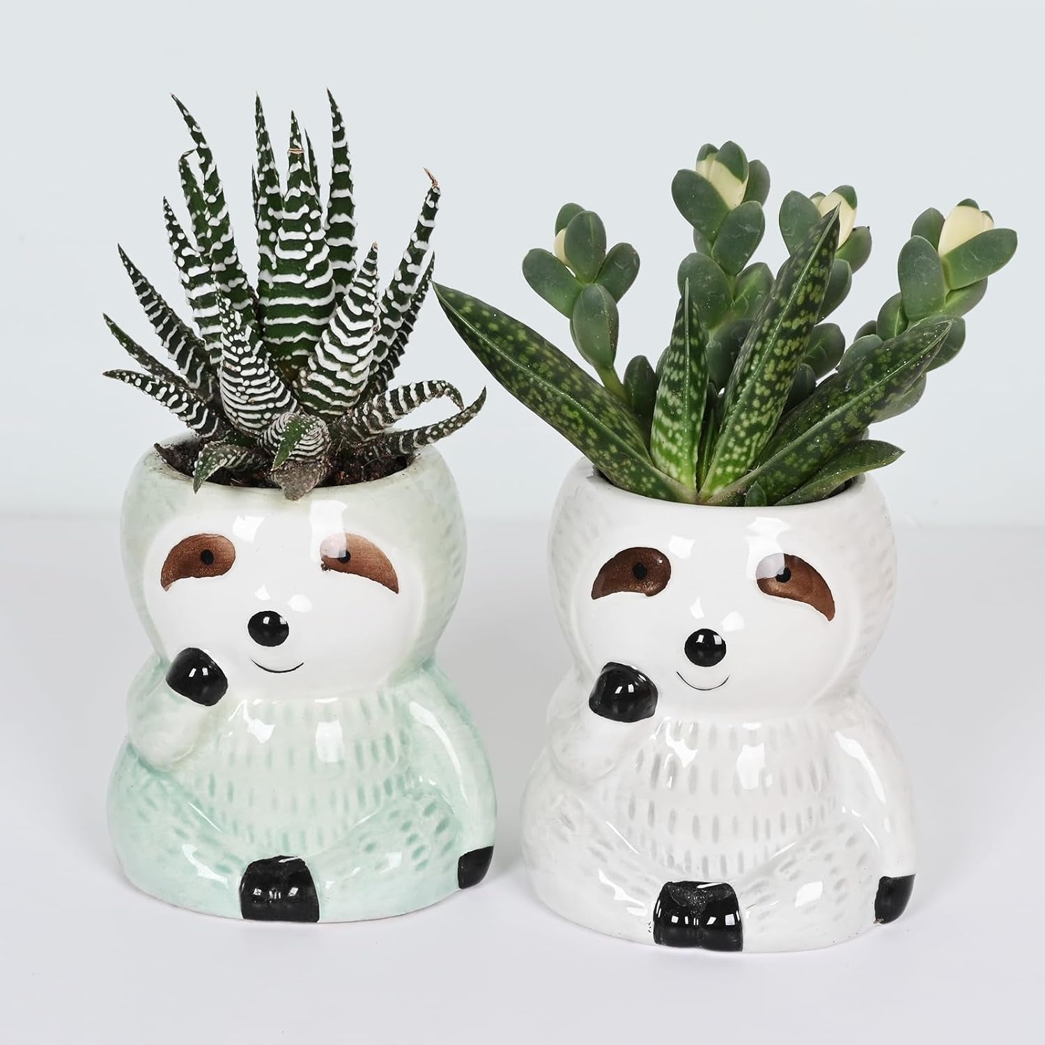 Cute Sloth Succulent Planter - Ceramic Cartoon Pot with Drainage Hole - Adorable Windowsill Decoration - Ideal for Cactus and Succulents