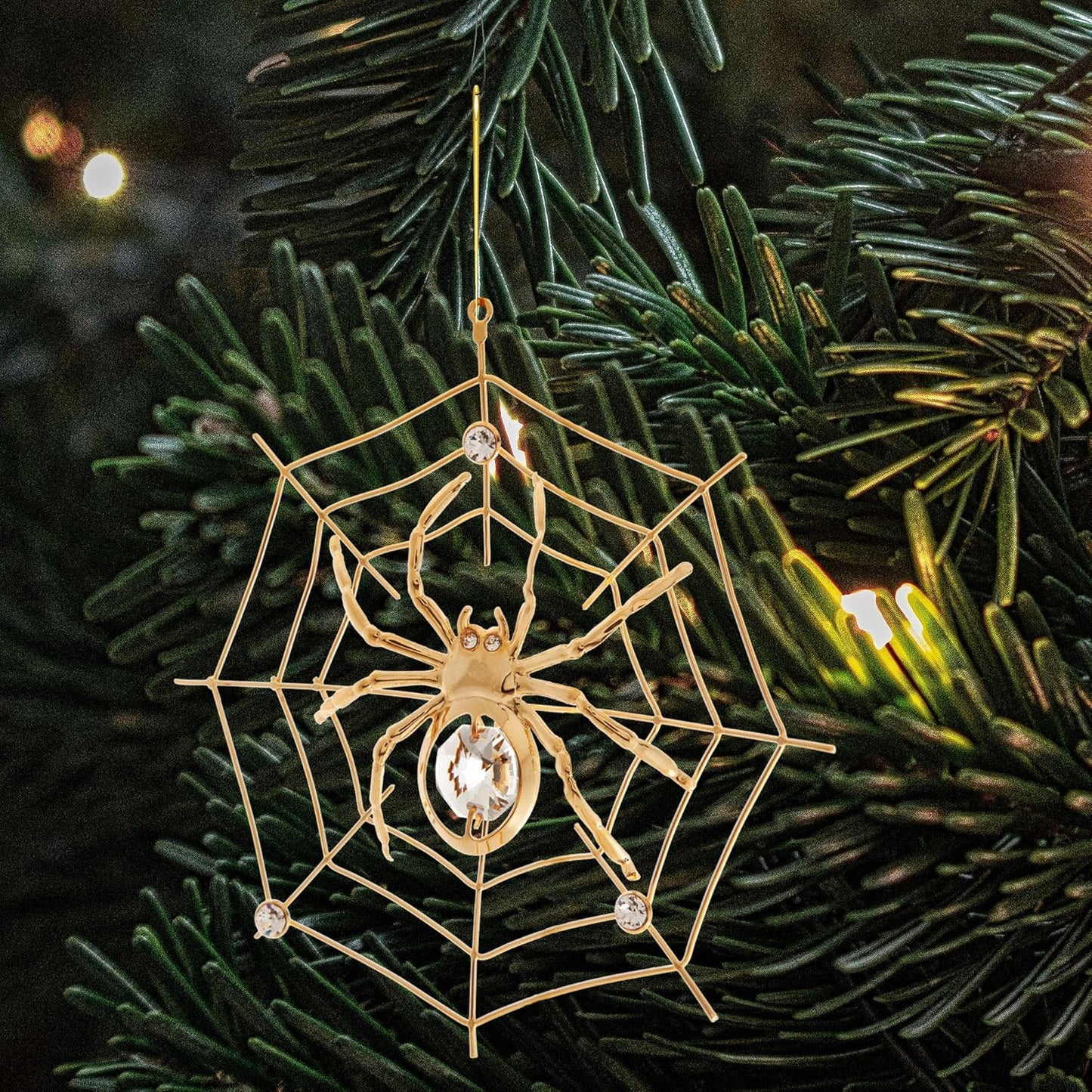 24K Gold Plated Crystal Studded Hanging Ornaments for Christmas Tree, Christmas Spider Miracle, Decor - the Tradition of Tinsel Legend Spider on Web Ornament