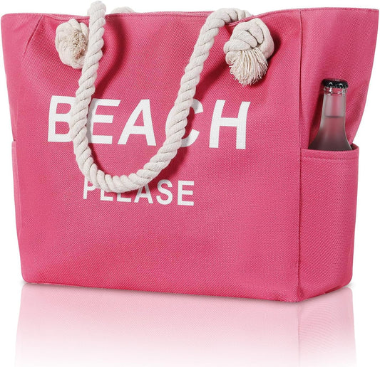 Large Canvas Beach Tote Bag with Zipper Women Swim, Travel, Shopping, Gym and Beach Holiday Cruise Essentials