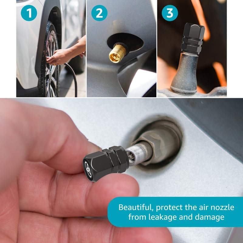 4Pcs Metal Car Tire Valve Stem Caps,Car Tire Air Caps Cover for Toyota Corolla Avalon Camry Prius Allion RAV4 Highlander, Anti-Corrosion Premium Alloy Leak-Proof Car Tire Accessories Black