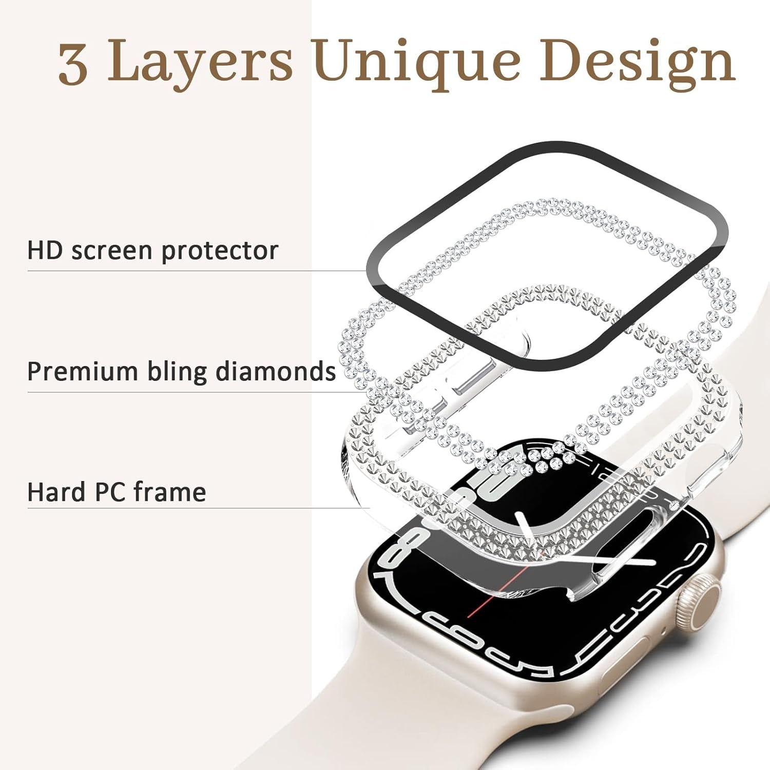 Tortoise Stretchy Watch Band with Bling Case with HD Screen Protector Compatible with Apple Watch 38Mm 40Mm 41Mm 42Mm 44Mm 45Mm 49Mm for Women for Iwatch Series 9/8/7/6/5/4/3/2/1/SE