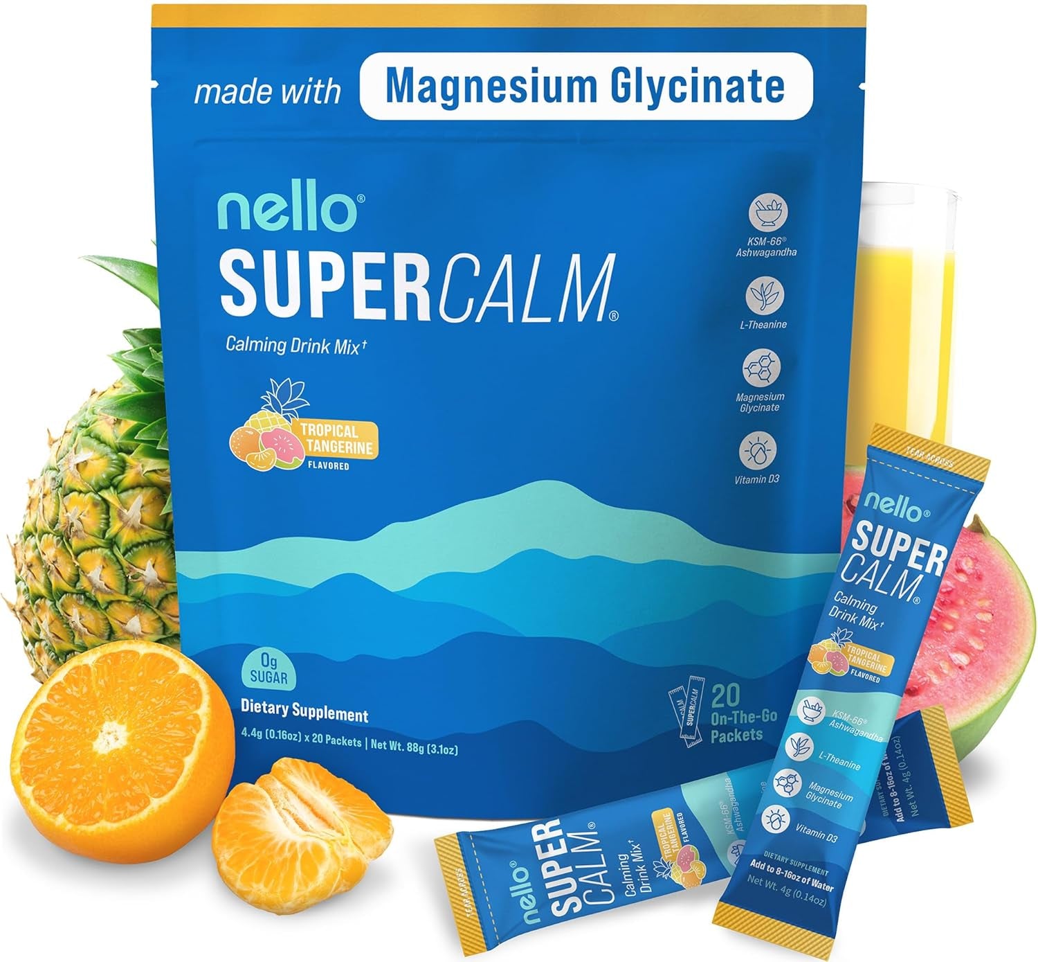 Supercalm Drink Mix - Ashwagandha KSM 66, Magnesium Glycinate, L-Theanine, Vitamin D3 - Ashwagandha Root Extract, Magnesium & L-Theanine Supplement - Focus & Support (30 Servings) TLBH
