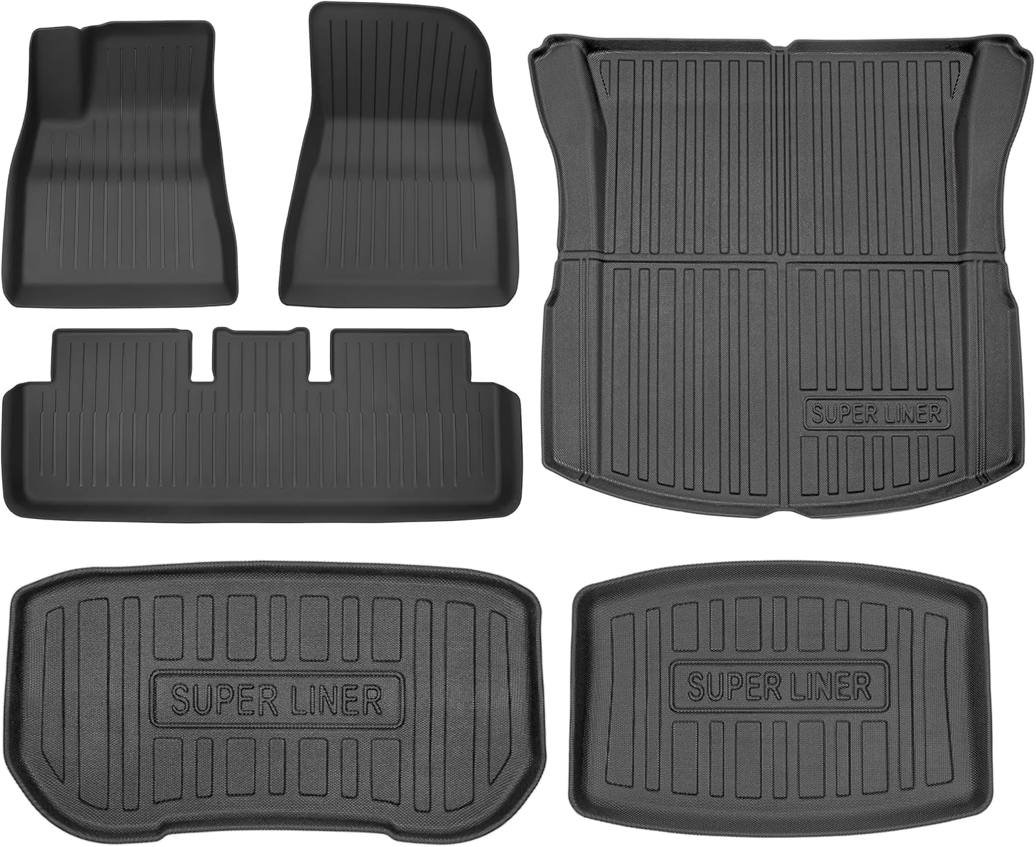 Floor Mats for 2024-2025 Tesla Model 3 Highland-Premium Flagship Version (Luxury) Custom Fit All-Weather Cargo Liner Rear Cargo Tray Trunk Floor Mat Interior Accessories*6Pcs