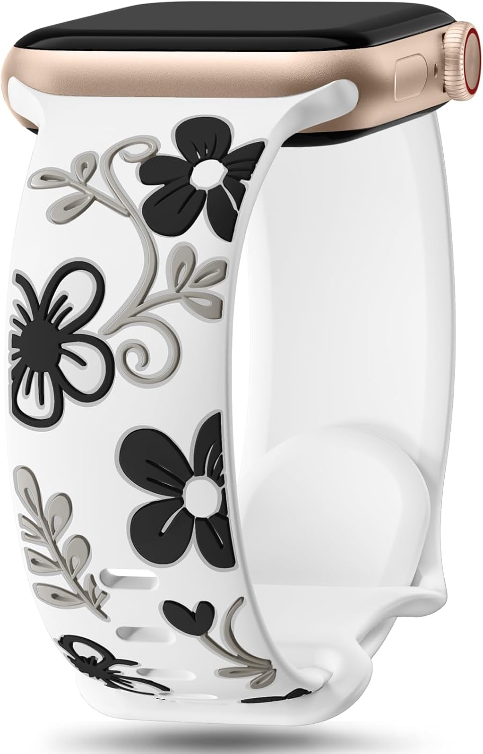Floral Band Compatible with Apple Watch Bands for Women 40Mm 41Mm 38Mm 42Mm 44Mm 45Mm 46Mm 49Mm, Engraved Cute Flower Silicone Inlay Dressy Strap for Iwatch Series 10 9 8 7 6 5 4 3 2 SE Ultra