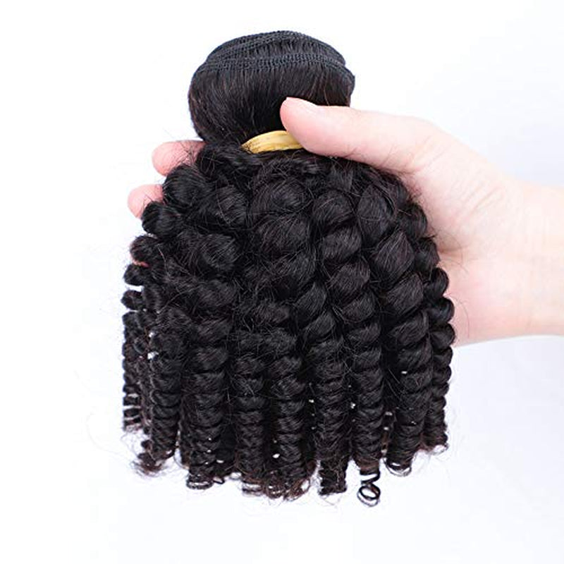 Brazilian Funmi Human Hair Bundles 8 10 12In, Afro Kinky Curly Hair Bundles Short Curly Weave, Unprocessed Brazilian Virgin Human Hair Bouncy Curl Extensions (8" 10" 12", Natural Black)