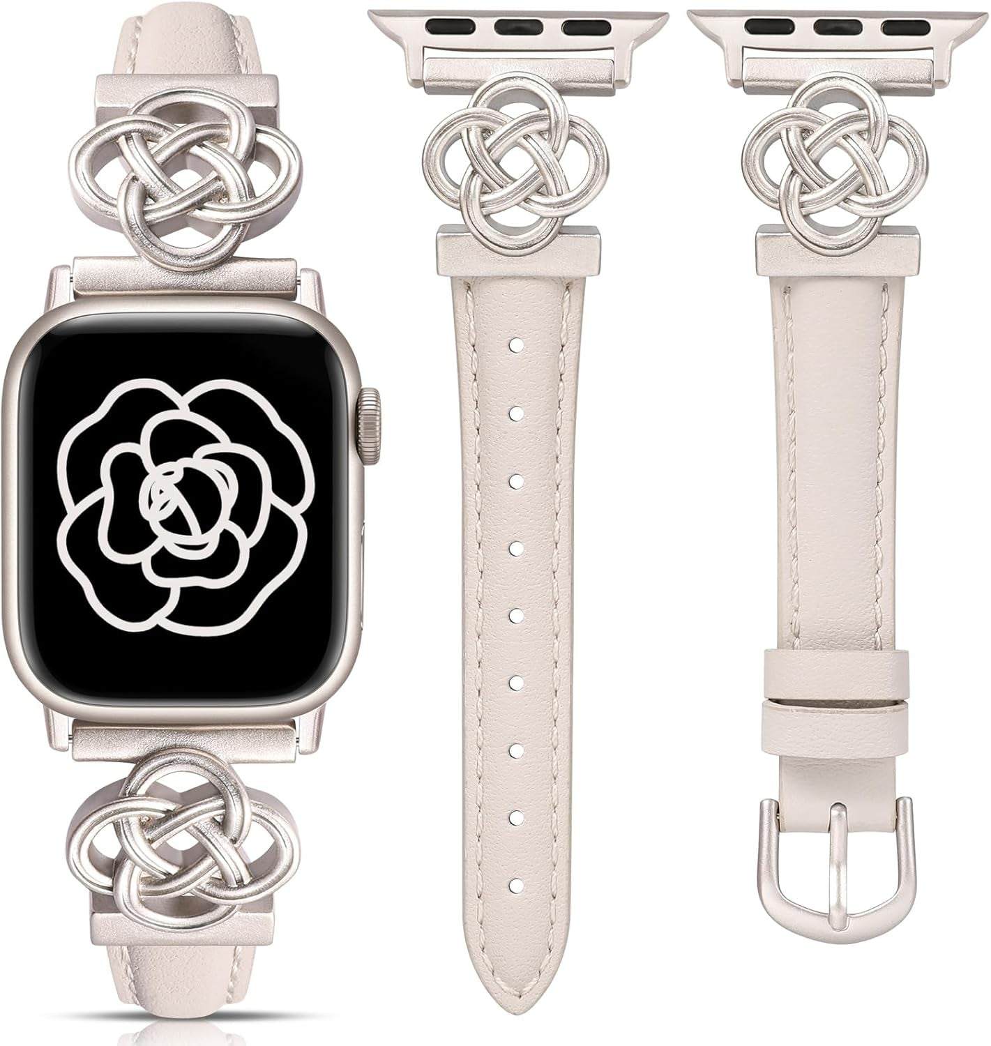 2 Packs Leather Band Compatible with Apple Watch Band Women 38/40/41/42/44/45/46/49Mm, Dressy Fancy Leather Strap for Iwatch Bands Series 10 9 8 7 6 5 4 3 2 1 SE Ultra