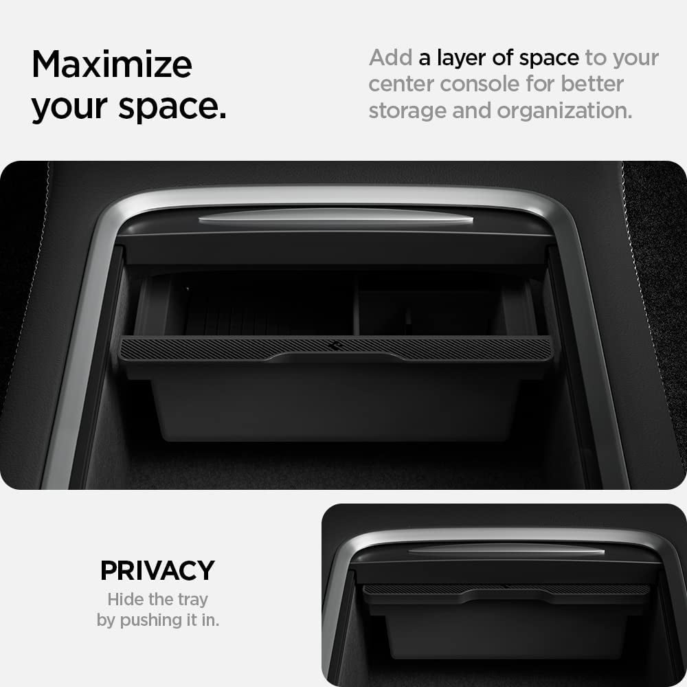 Center Console Organizer Tray Designed for Tesla Model 3 & Y 2025/2024/2023 with Smooth Slide Technology [Not Compatible with Tesla Model 3 2025/2024 Refresh (Highland)] (Carbon Edition)