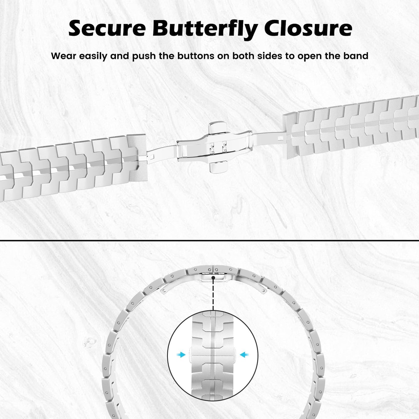 Watch Strap Compatible with Apple Watch Ultra2 Ultra 49Mm Series 9/8/7/6/5/4/3/2/1/SE 42/44/45Mm, Adjustable Metal Watch Band Stainless Steel Wristband with Butterfly Buckle, Silver