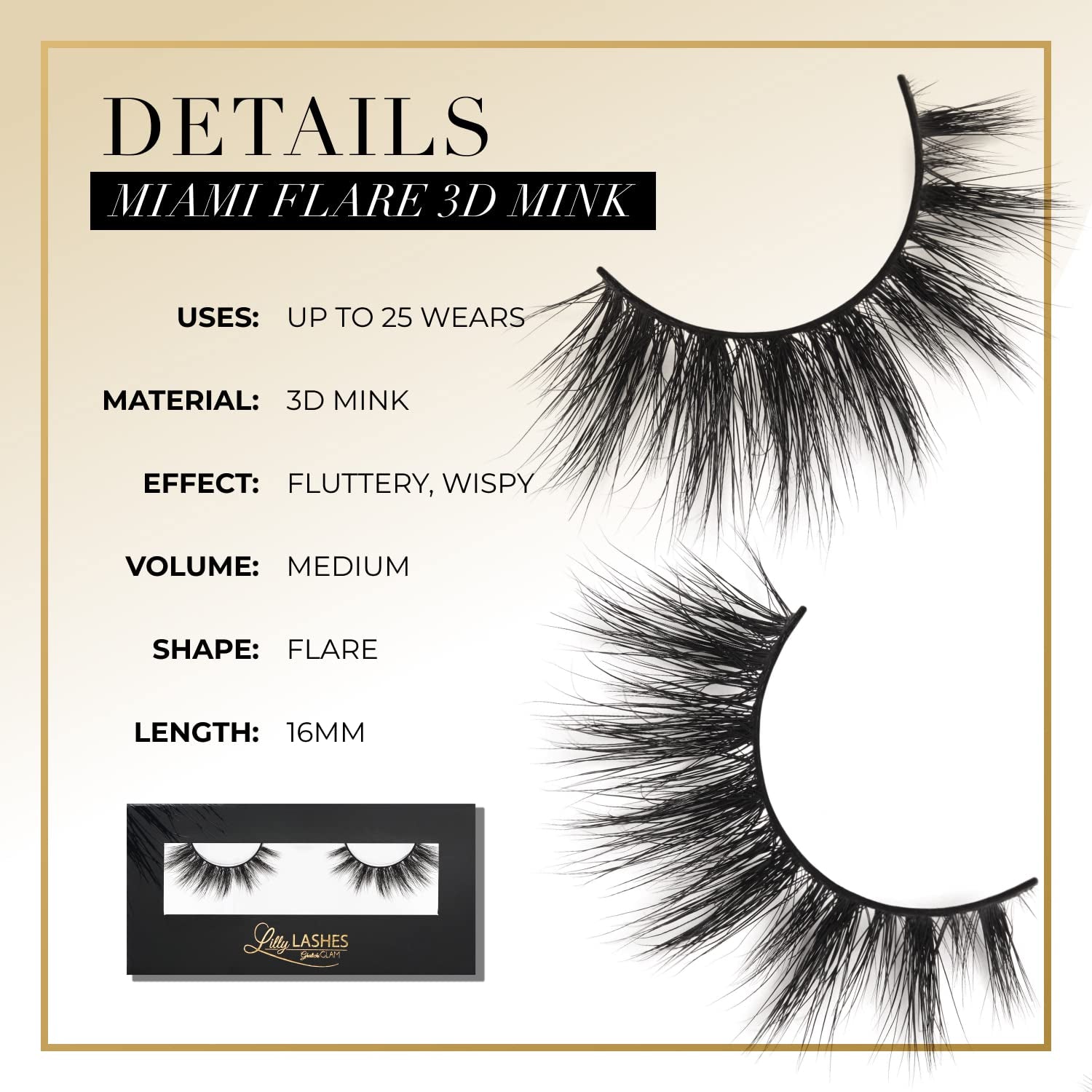 Miami Flare 3D Mink Lashes, Mink Eyelashes, the Original Lilly Lash for Wispy & Natural Look, Reusable Eyelashes up to 25X, Fluffy Lashes, Strip Lashes, Lash Glue Not Included