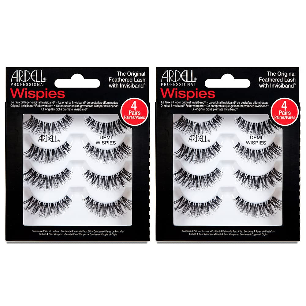 Demi Wispies Eyelashes - Black, the Original Feathered Lash Demi Lashes, Reusable Invisiband Strip Lashes, 6 Pairs, 1 Pack