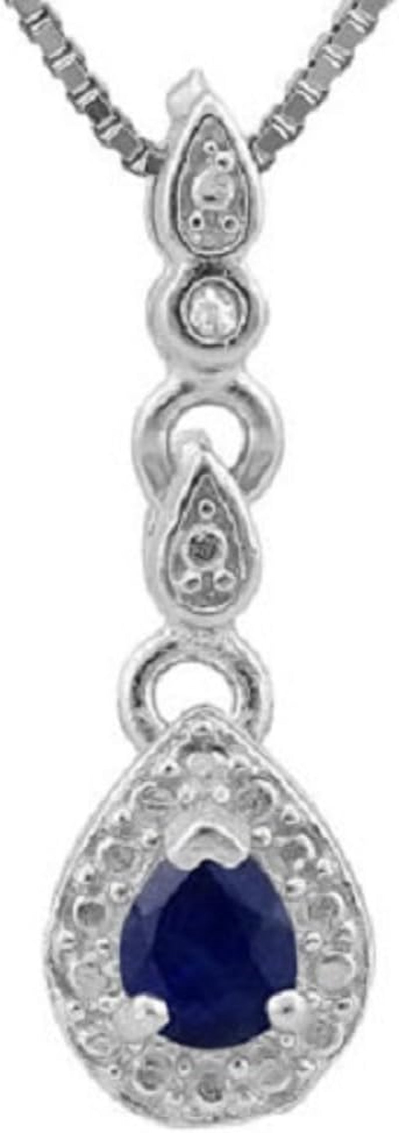 1/2 CT Genuine Sapphire & Diamond Sterling Silver Earring & Pendant Set W/18" Chain