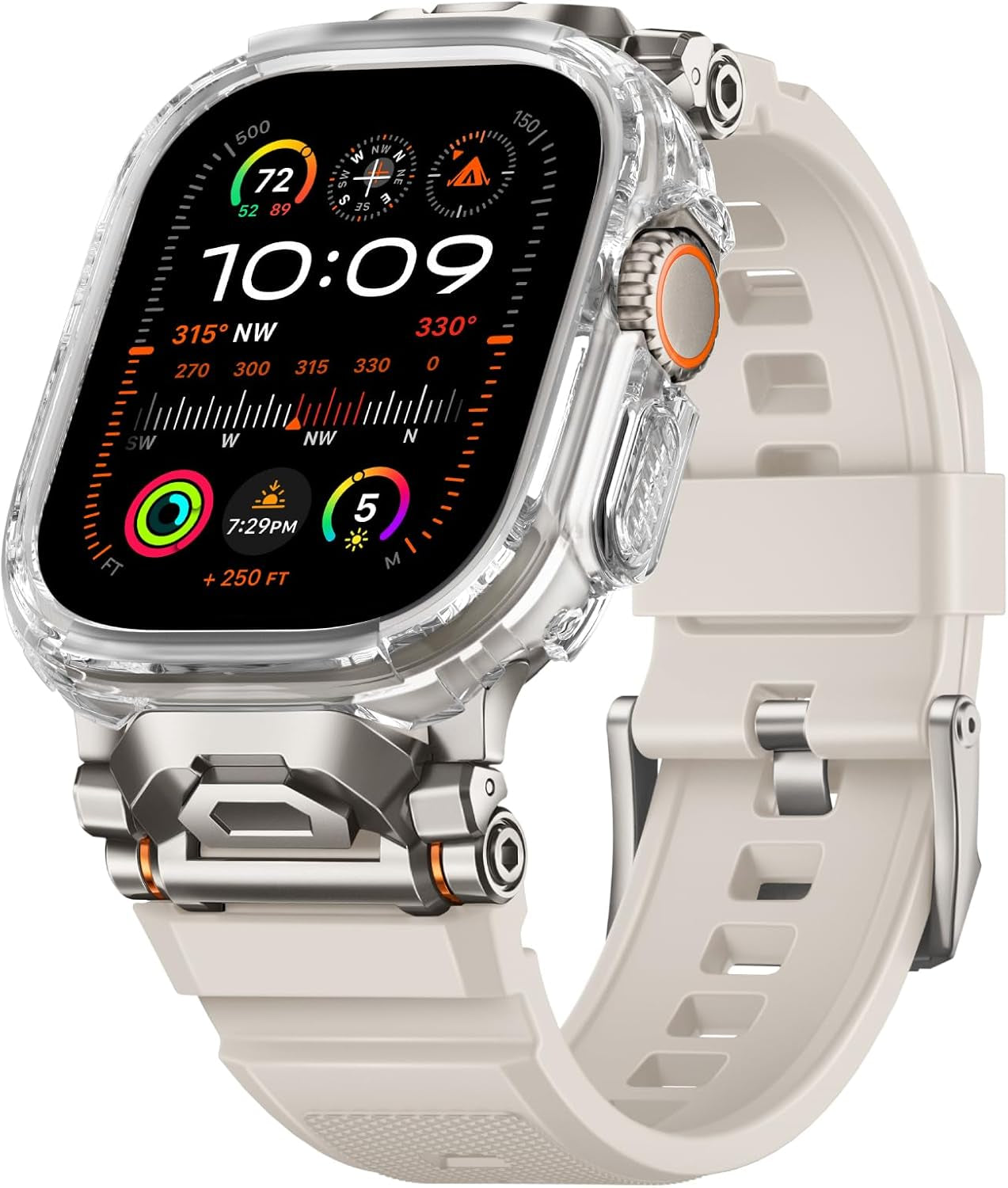 Rugged Bands Compatible for Apple Watch Ultra 2/Ultra Band 49Mm 46Mm 45Mm 44Mm 42Mm, Silicone Sport Strap with Durable Stainless Steel Connector for Iwatch Series 10 9 8 7 6 5 4 3 SE