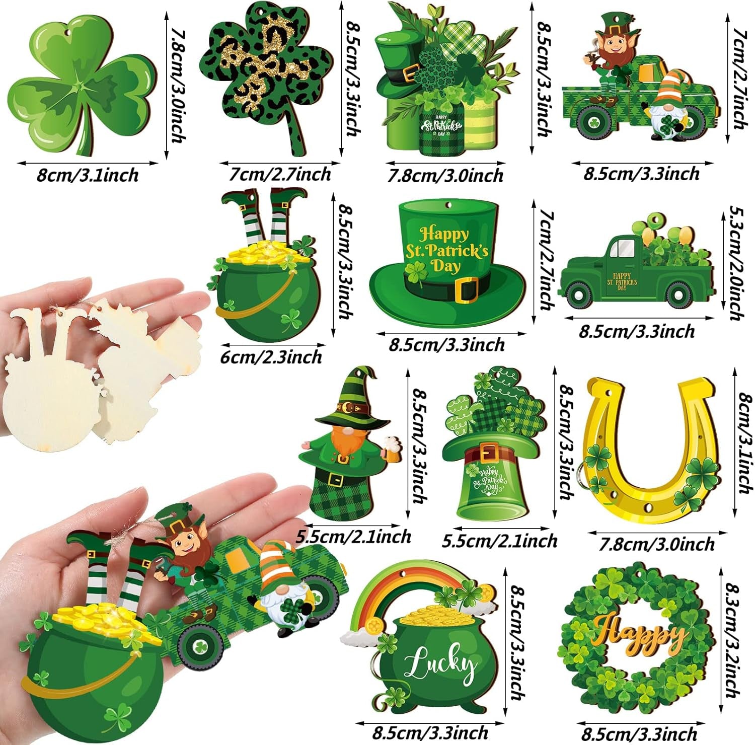 36 Pieces St. Patricks Day Decorations Wooden Shamrock Ornaments for Tree St Patricks Day Ornaments Irish Hanging Decorations for Party