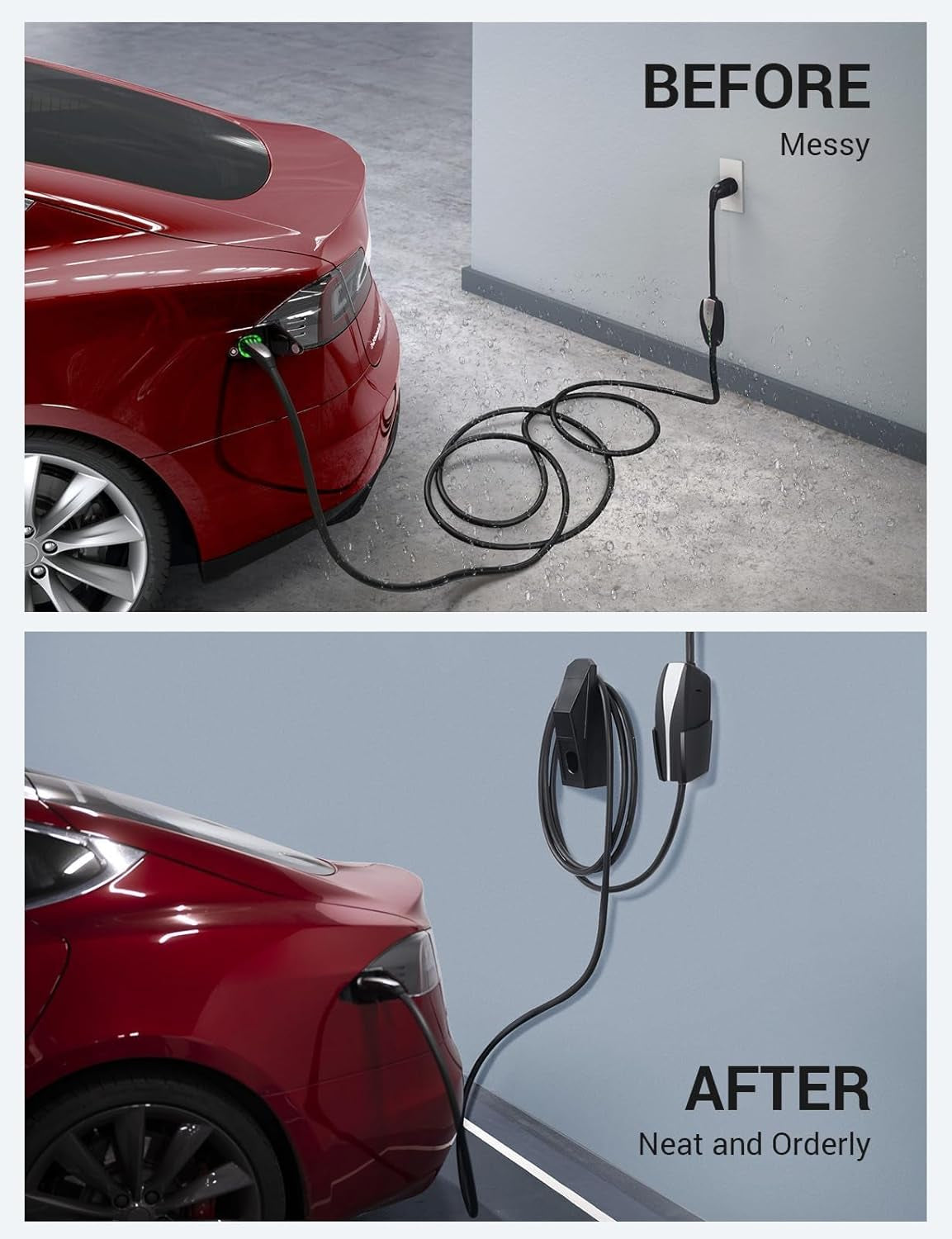 Upgrade Tesla Charger Holder Wall Mount Charging Cable Organizer Cybertruck Design Mobile Charger Connector with Chassis Bracket Compatible for 2012-2025 Model 3 Model Y Model S Model X