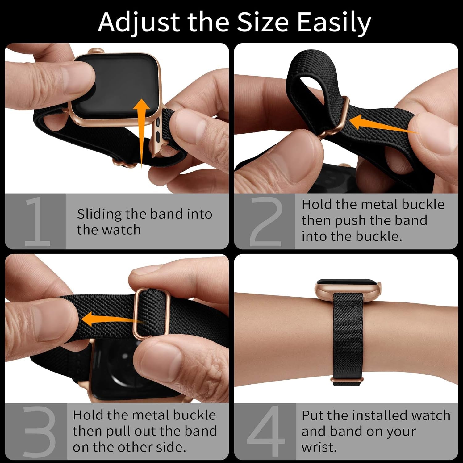 Slim Stretchy Bands Compatible with Apple Watch Band 41Mm 40Mm 38Mm, Women Elastics Nylon Thin Band Strap for Iwatch SE SE2 Series 9 8 7 6 5 4 3 2 1 (Black/Rose Gold, 41Mm 40Mm 38Mm)