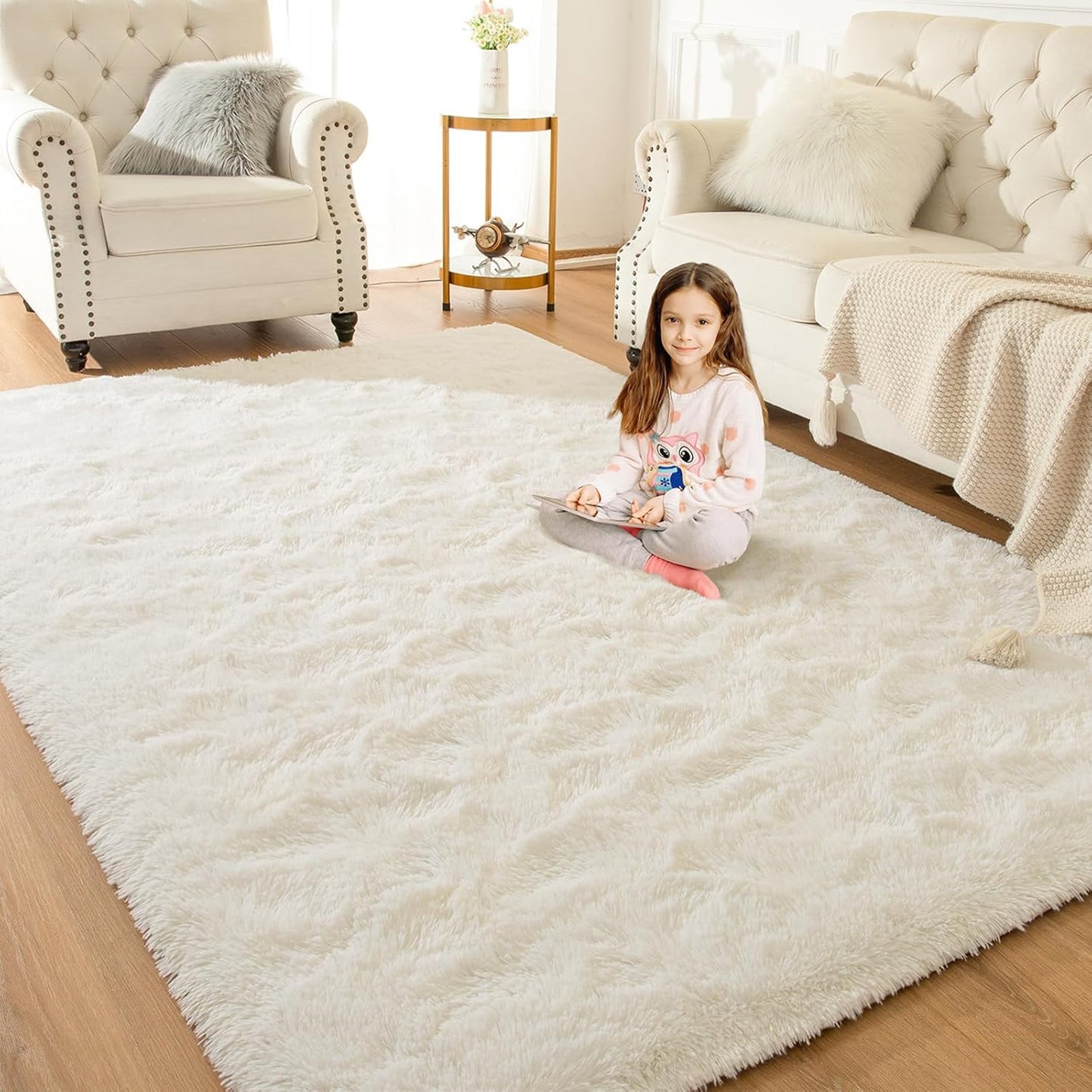 Rug for Bedroom 3X5 Feet Area Rug for Living Room Super Soft Shaggy Rugs for Kids Room Fluffy Fuzzy Carpets Long Plush Bedside Rug Nursery Christmas Home Decor for Boys Girls, Creamy White
