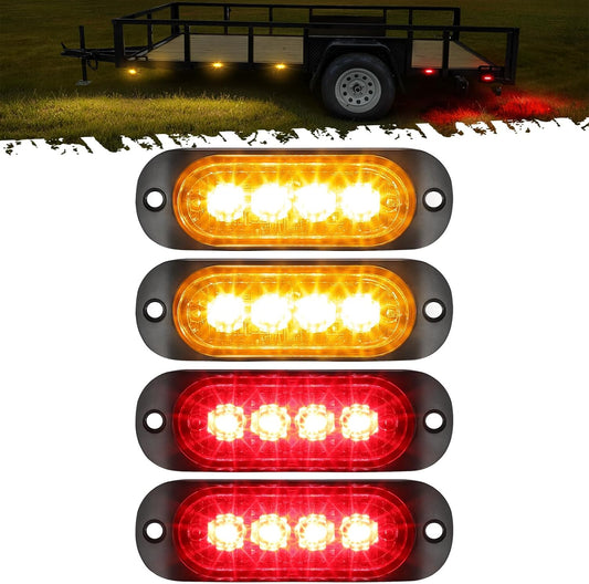 4Pcs 3.4 Inch Aluminum Housing Red/Amber LED Clearance Side Marker Lights, Surface Mount Marker Lights of Trailer Pickup Truck Tractor RV Motorcycle Golf Cart, IP67 Waterproof(2Red +2 Amber)