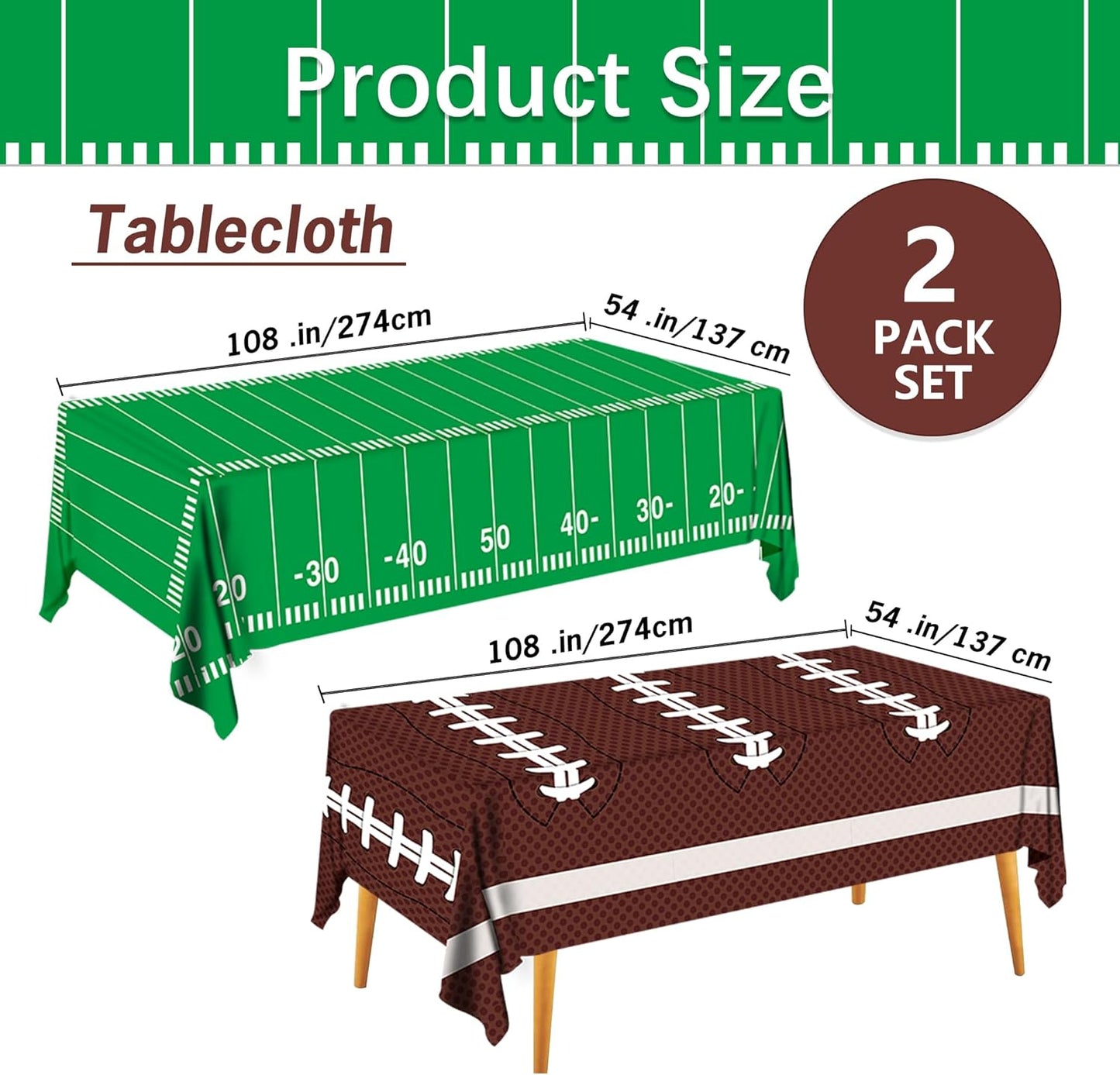 Football Party Decorations Disposable Tablecloth Plastic Touchdown Table Cover Perfect for Super Bowl Football Birthday Party Decorations and Gameday Tailgate Decorations 54 X 108Inch, 2 Pack