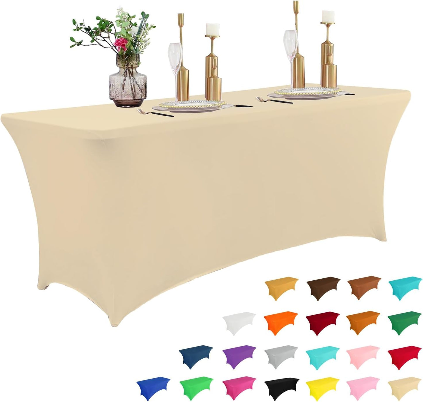 2 Pack 6FT Table Cloth for Rectangular Fitted Events Stretch Black Table Covers Washable Table Cover Spandex Tablecloth Table Protector for Party, Wedding, Cocktail, Banquet, Festival