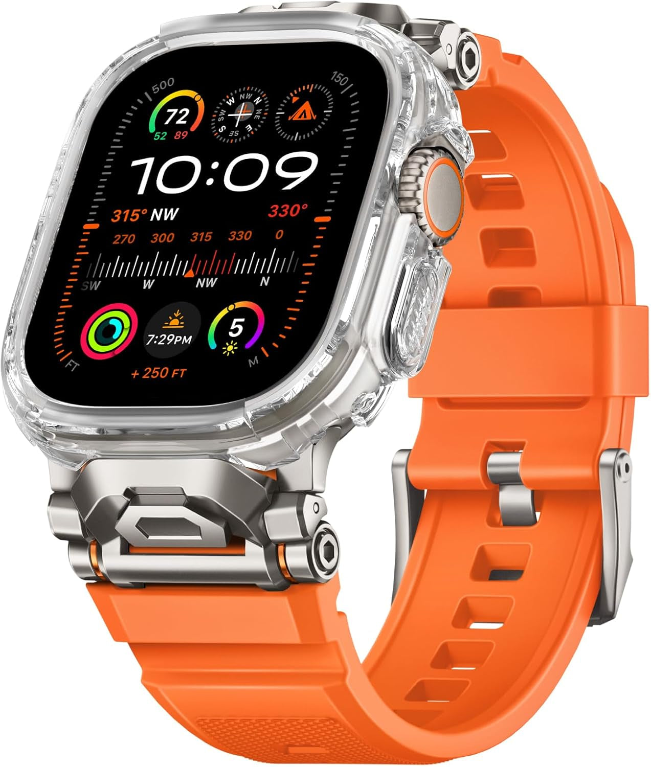 Rugged Bands Compatible for Apple Watch Ultra 2/Ultra Band 49Mm 46Mm 45Mm 44Mm 42Mm, Silicone Sport Strap with Durable Stainless Steel Connector for Iwatch Series 10 9 8 7 6 5 4 3 SE