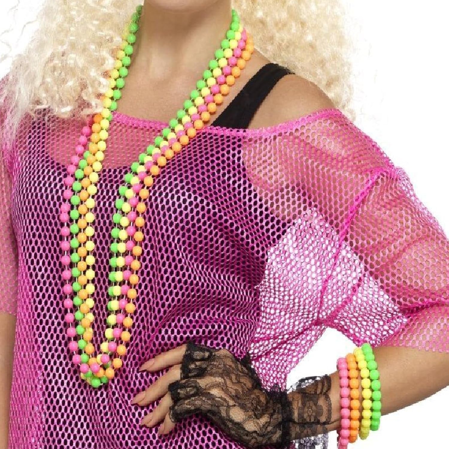 Neon Beads Beaded Bracelets for 70S 80S Party Dress Costume Accessories,4Pcs