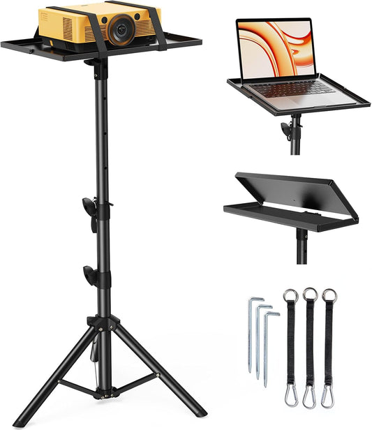 Projector Stand Tripod, 21" to 45" Height Adjustable Laptop Stand, Portable Tall Projector Stand 90°Tilt with Spikes for Outdoor Movies, Camping, Office, Home, Stage, or Studio, DJ Rack