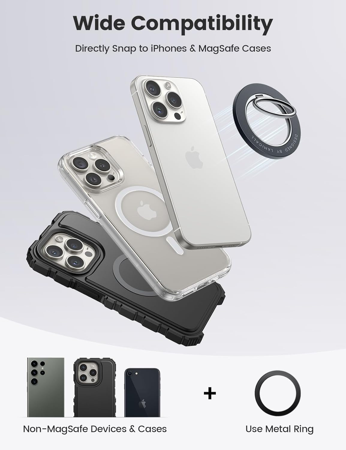 Magnetic Phone Ring Holder for Magsafe, [Flexible 360° Rotation] Magnet Finger Ring Grip Stand Holder, Fit for Iphone 16 15 14 13 12, Pro, Pro Max, Plus, Mag Safe Accessories, Misty Black