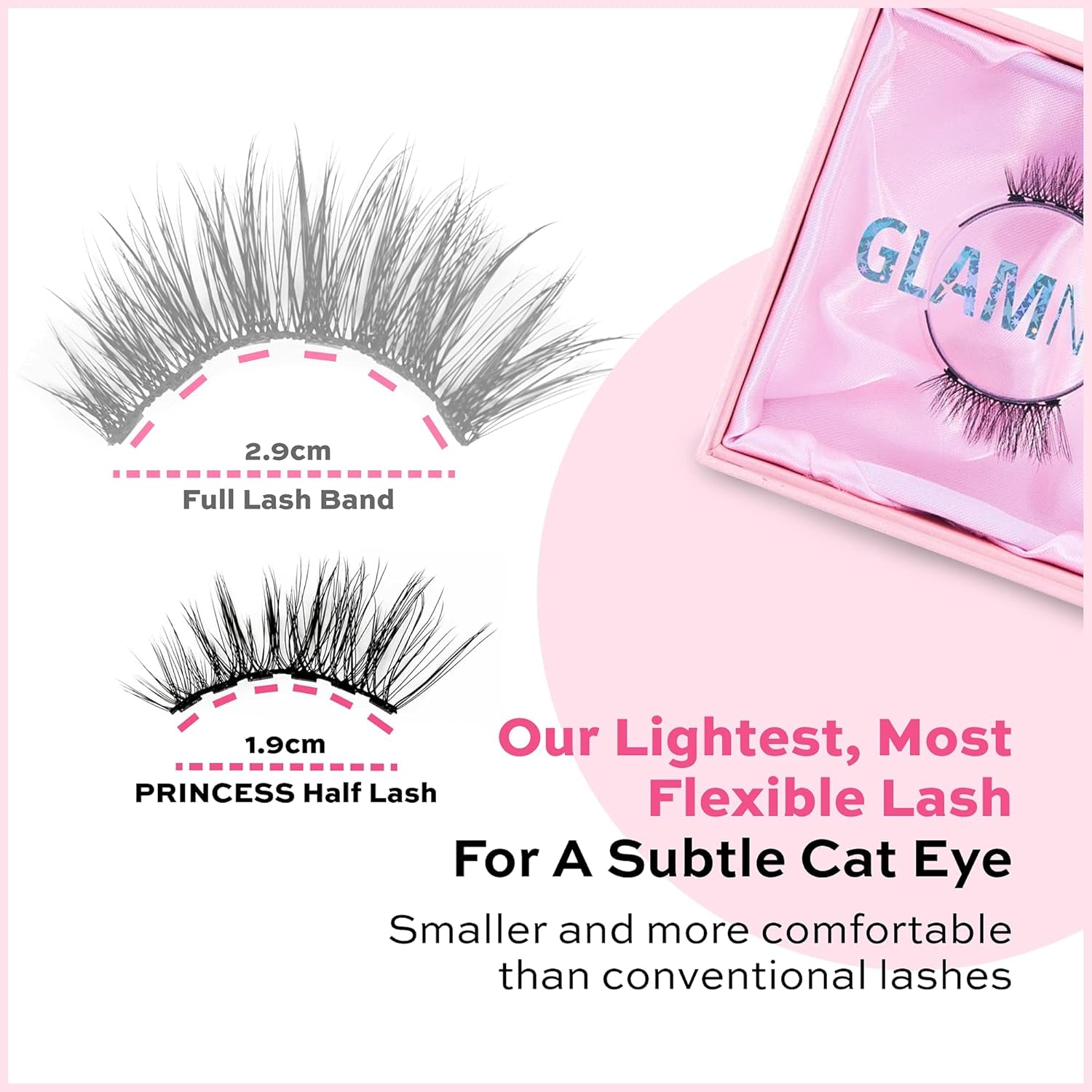 Magnetic Half Lashes - Princess | Natural Looking Half Lash Set, Short Cat Eye Flared, 6-Magnet Band, Reusable Eyelashes Small Eyes, up to 60 Wears - 1 Pair