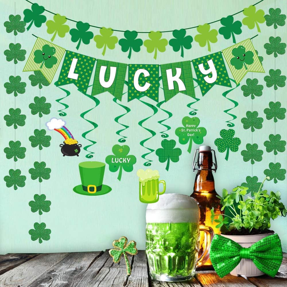 40Ct St. Patrick'S Day Decorations Kit, Hanging Swirls, Banner, Shamrock Garlands for St. Patrick'S Day Decor, St. Patrick'S Day Party Favor