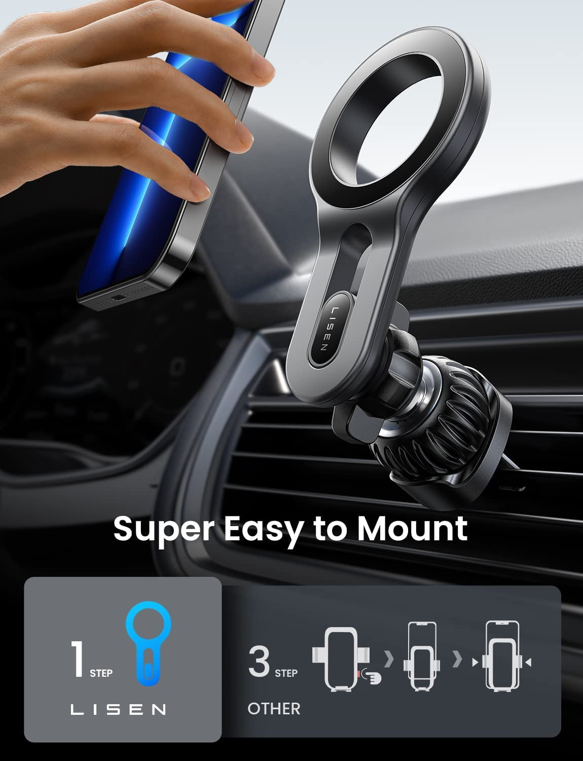 for Iphone 16 Magsafe Car Mount, [Quick Install] Magnetic Mag Safe Car Phone Holder Vent, Car Truck Accessories Gifts for Him Her Iphone 16E 16 Pro Max 15 14 13 12 plus Mini Men Women, Black