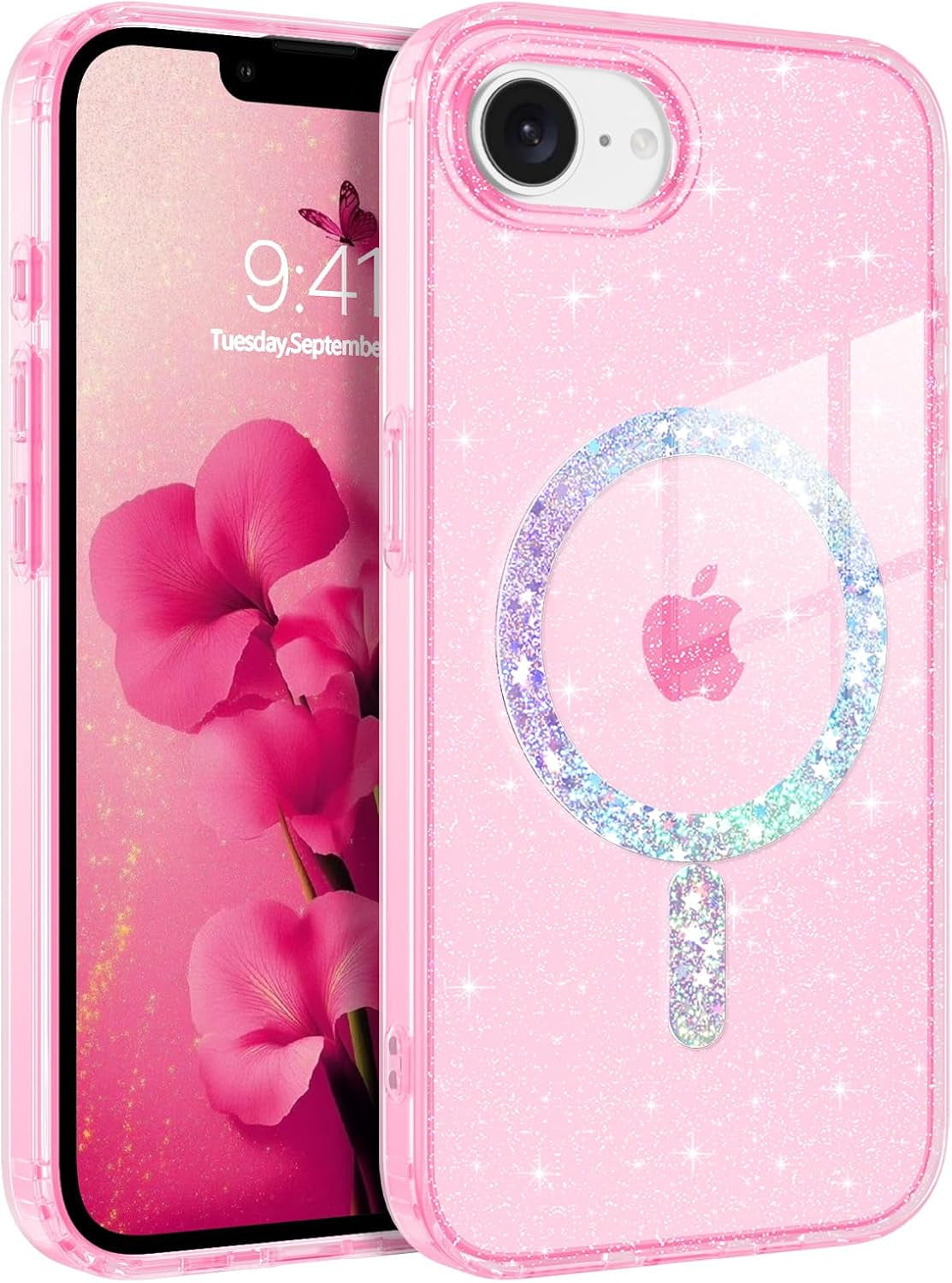for Iphone 16E Case, for Iphone SE 4(2025), Clear Crystal Glitter Phone Case, [Compatible with Magsafe Accessories] Sparkly Cute Women Girl Clear Cover for Iphone 16E 6.1", Clear Glitter
