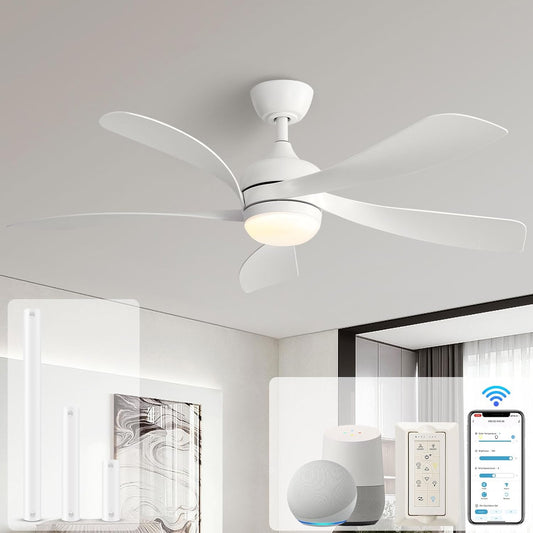 52" Smart Ceiling Fan, Indoor/Outdoor Ceiling Fans with Lights and Remote, Work with Alexa/Google/App, 3-Color Light 6-Speed Timing Reversible DC Motor for Bedroom Living Room Patio
