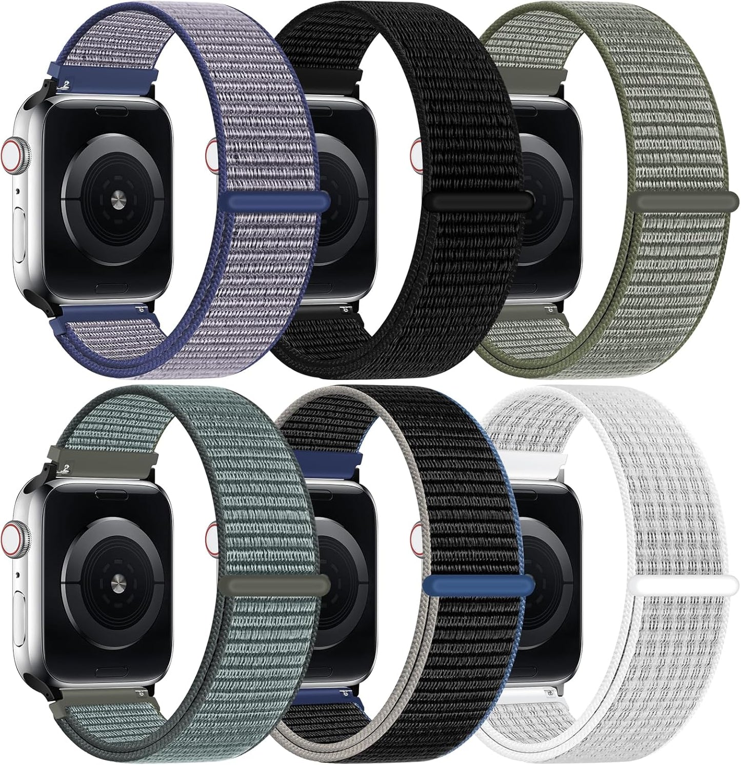 6 Pack Nylon Sport Loop Band Compatible with Apple Watch Band 38Mm 40Mm 41Mm 42Mm 44Mm 45Mm 46Mm 49Mm Women Men, Soft Adjustable Braided Replacement Straps for Iwatch Series 10 9 8 7 6 5 4 3 2 1 SE Ultra