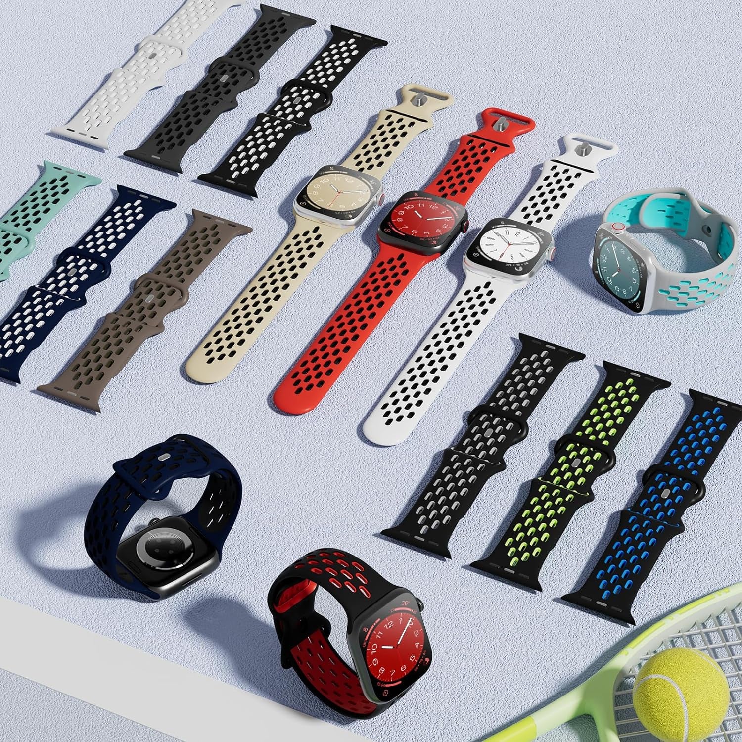 Sport Silicone Bands Compatible with Apple Watch Band 46Mm 45Mm 44Mm 42Mm 49Mm 41Mm 40Mm 38Mm, Breathable Soft Strap Replacement Wristband for Iwatch Ultra 2 Series 10 9 8 7 SE 6 5 4 3 2 1 Men Women