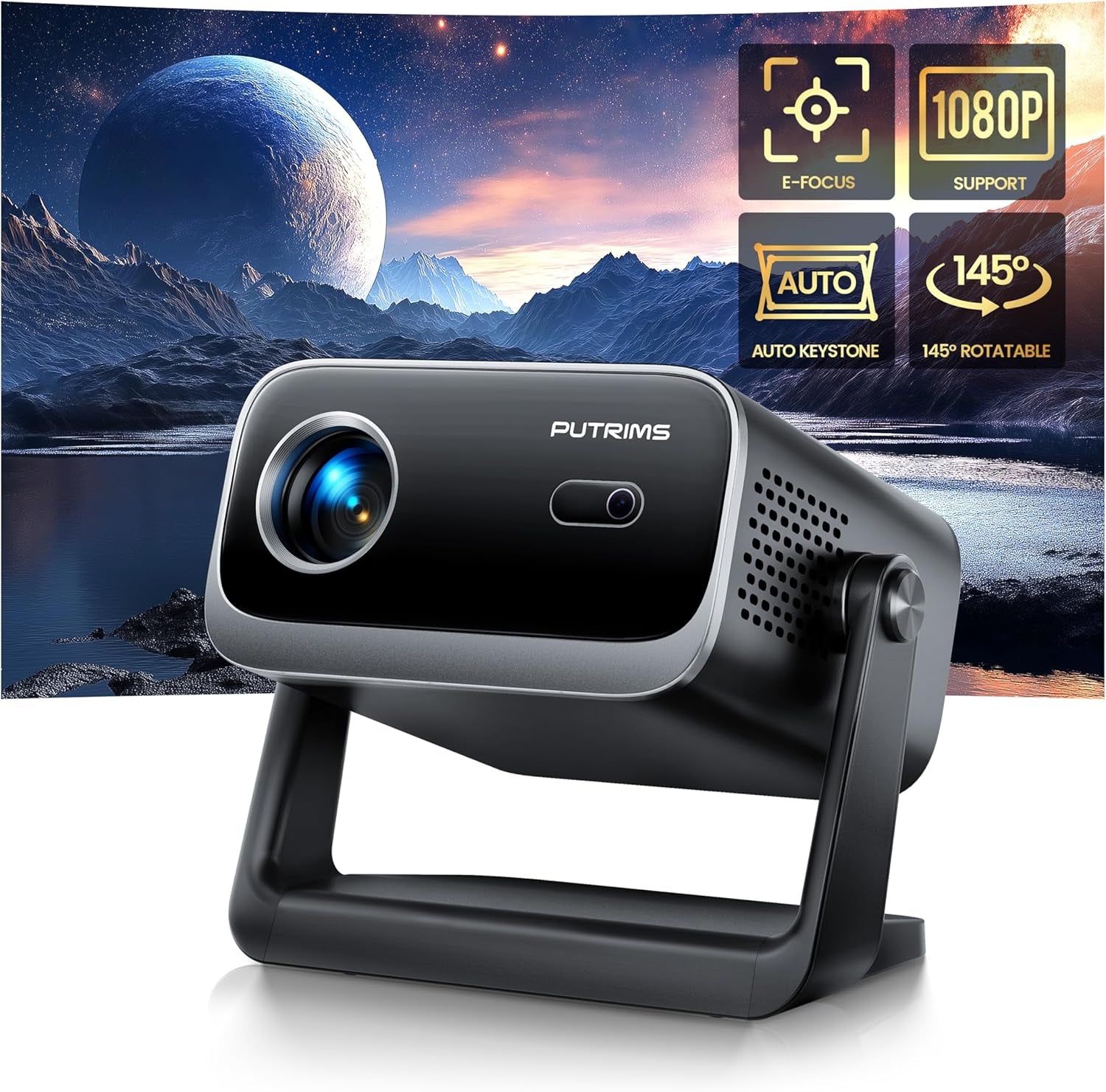 [Electric Focus & Auto Keystone] Mini Projector with Wifi Bluetooth,  Portable 1080P Support Movie Projector Fully Sealed Small Projector White