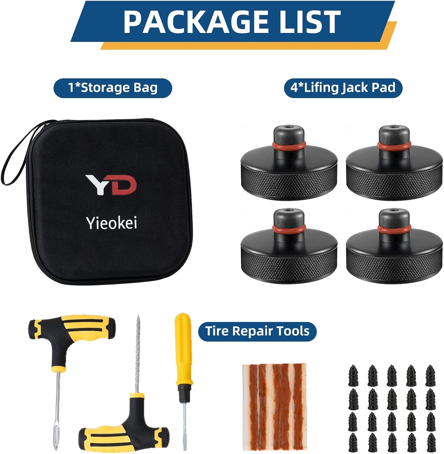 Tesla Jack Pads Lifting Jack Pad for Tesla Model 3/Y/S/X,4 Pack Pucks Accessories with Tire Repair Tools Kit for Tesla Vehicles 2016 to 2025