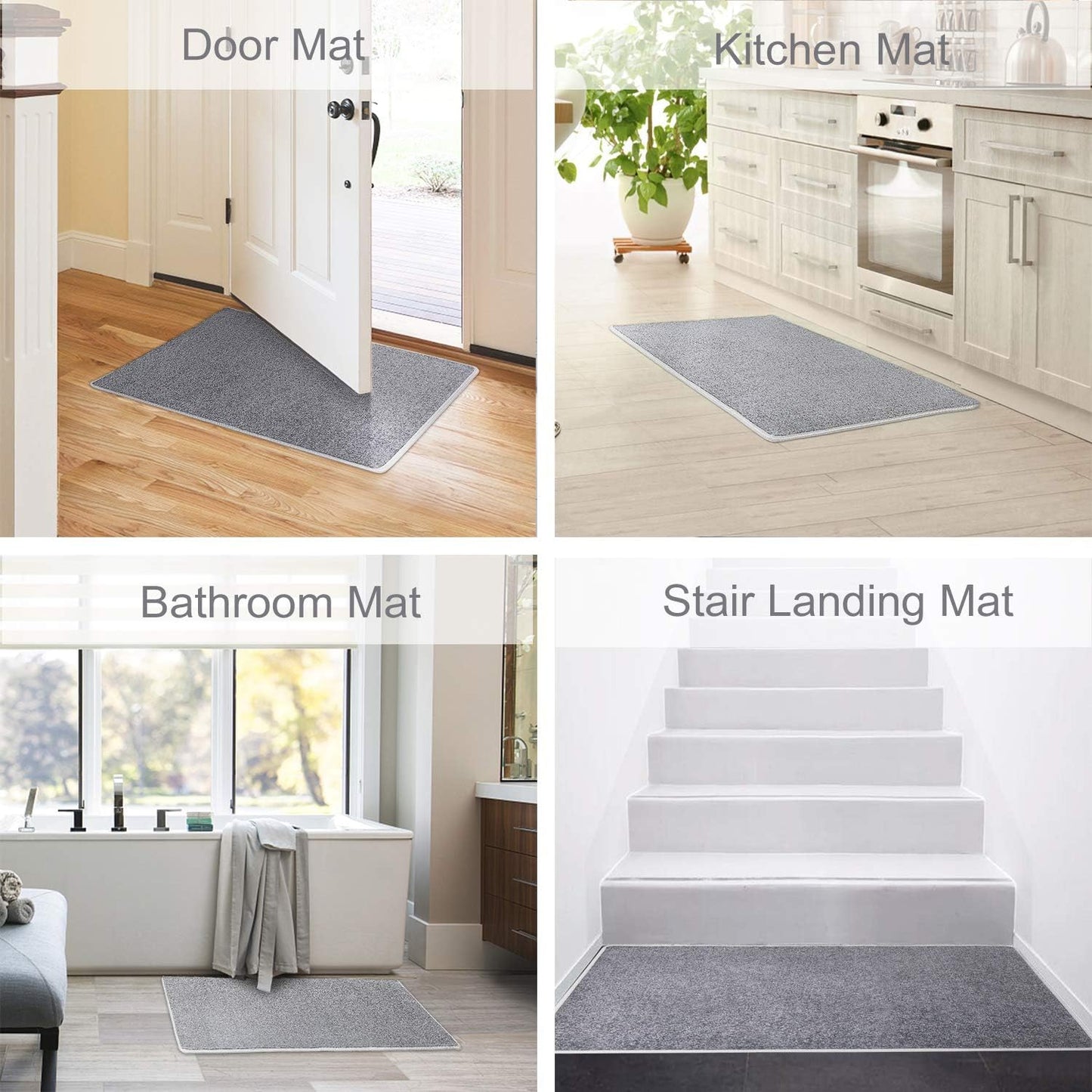 Carpet Stair Tread Landing Mat Tape Free Self Adhesive Non Slip Skid Resistant Indoor Doormat Area Rug Floor Mat for Kitchen Bathroom Workstations Washable 2' X 3' (Gray)