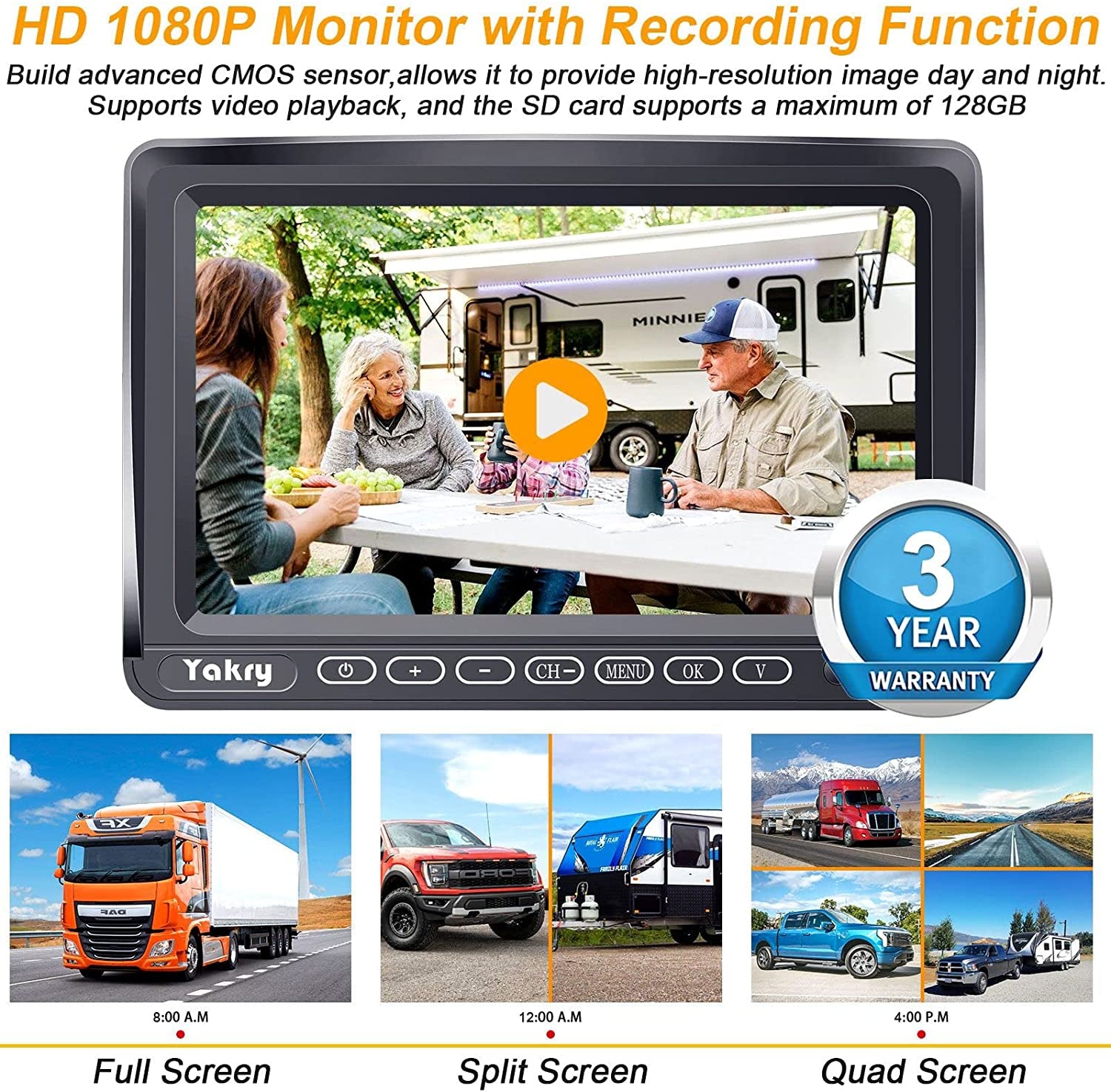 RV Backup Camera Wireless Plug and Play: Pre-Wired for Furrion System Recording Wide View Rear View Camera Clear Night Vision HD 1080P 7'' Touch Key Monitor for Trailer Camper Motorhome  Y27-N TRUCK DRIVER