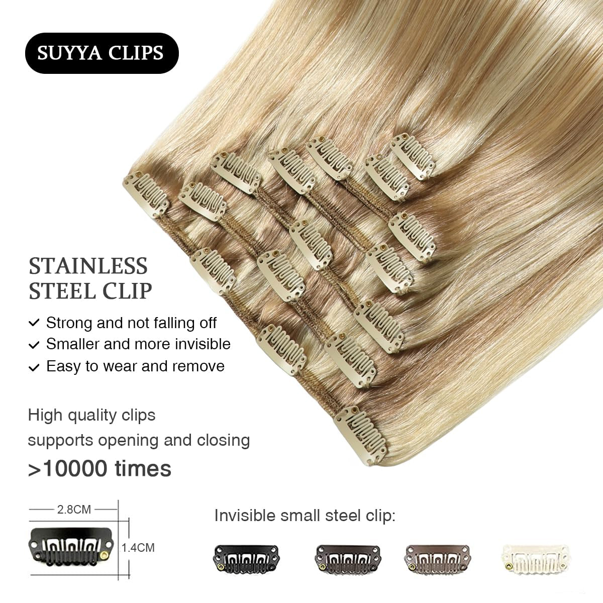 Clip in Hair Extensions Real Human Hair 16 Inch 120G 7Pcs Clip in Remy Human Hair Extensions Silky Straight Double Weft Ash Blonde Highlighted Bleach Blonde (16 Inches #P18/613)