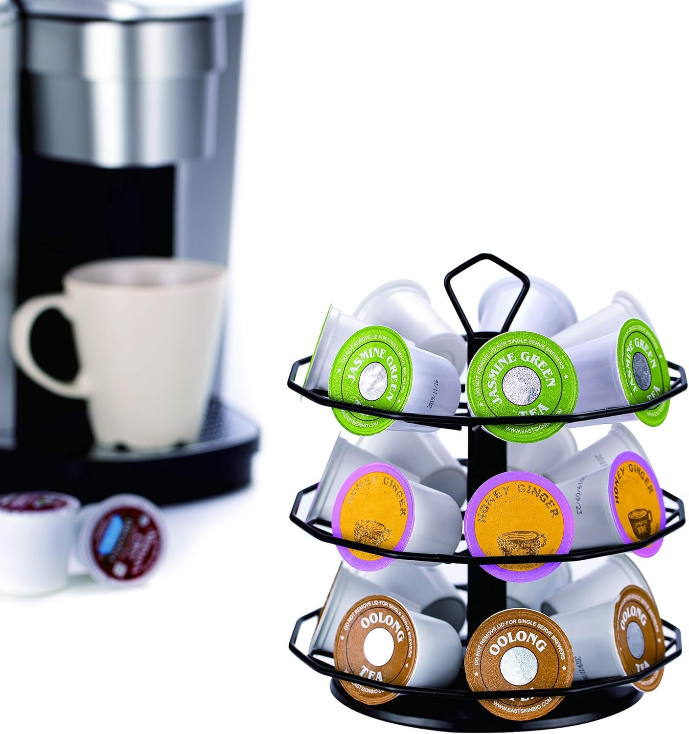 K Cup Holder Carousel 3 Tier for Keurig Pod Holder Metal DIY Install Small for K-Cup Storage Stand 21 K Pod Storage
