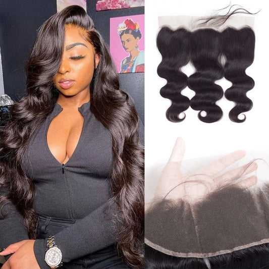 13X4 HD Lace Frontal Closures Body Wave Human Hair with Baby Hair Ear to Ear Transparent Lace Frontal Closure Human Hair 130% Density Brazilian Virgin Human Hair Pre Plucked Hairline