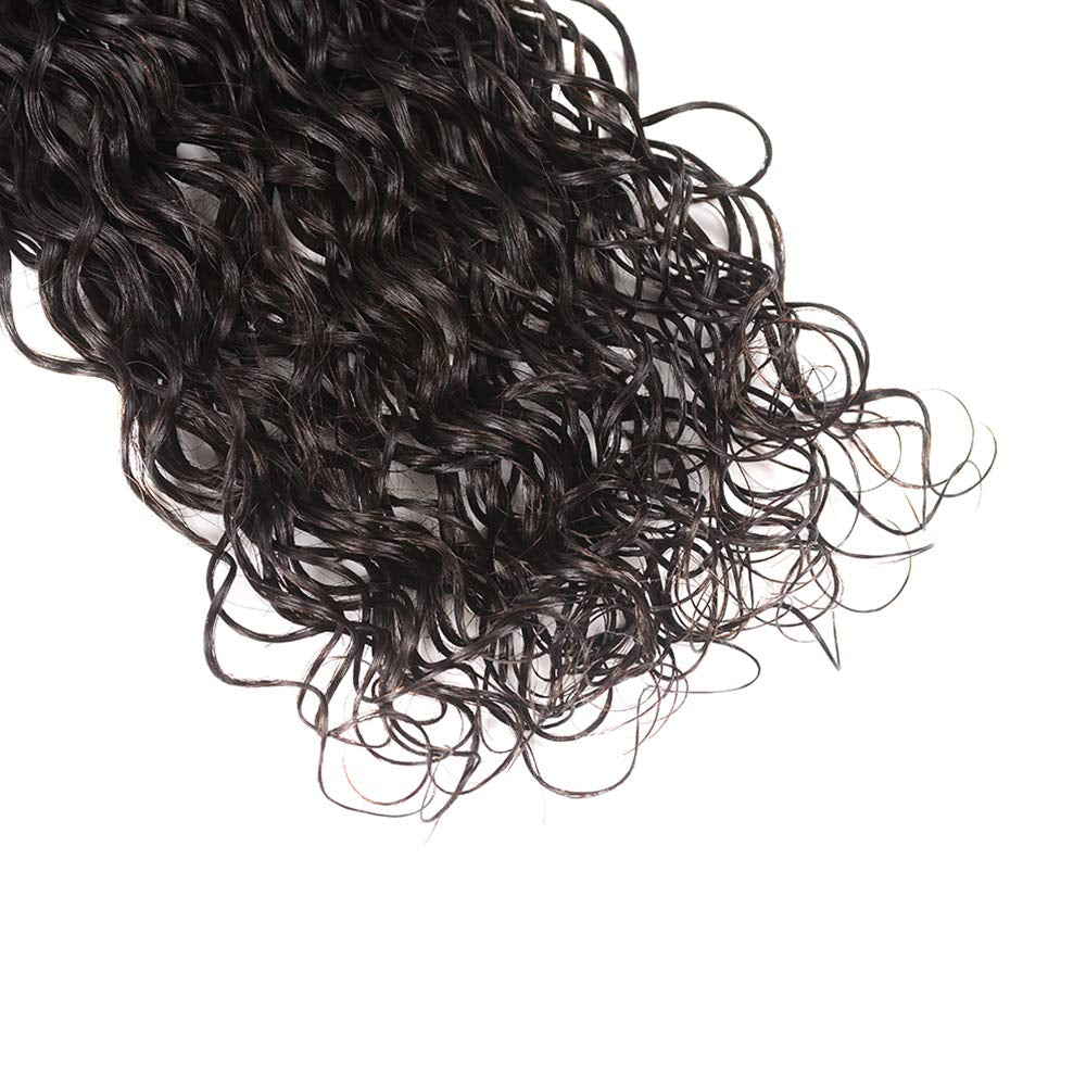 10A Water Wave Bundles with Closure (16 18 20 +14) Wet and Wavy Brazilian Virgin Human Hair 3 Bundles with 4X4 Lace Closure with Baby Hair Free Part 1B# Curly Wave Human Hair Extensions