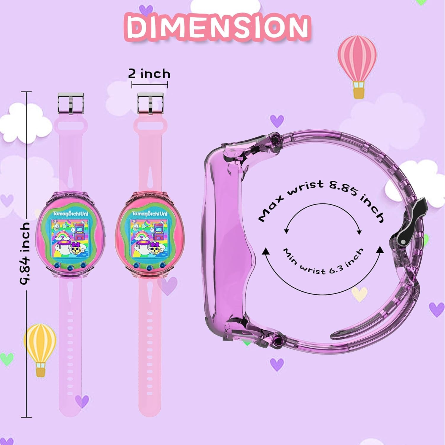 Wristband for Tamagotchi Uni [2Pack], TPU Bracelet Holder Compatible with Tamagotchi Uni, Adjustable TPU Protective Tamagotchi Uni Case for Kids Teen Adults 6.3-8.85" (Purple+Pink) ZOUSA