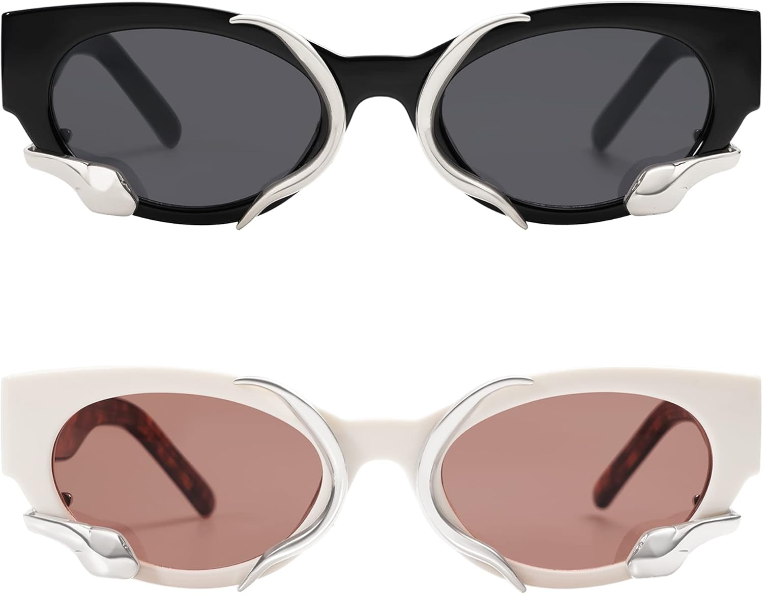 Trendy Sunglasses for Women Men Vintage Narrow Cateye Metal Snake Sunnie Y2K Accessories AP3621
