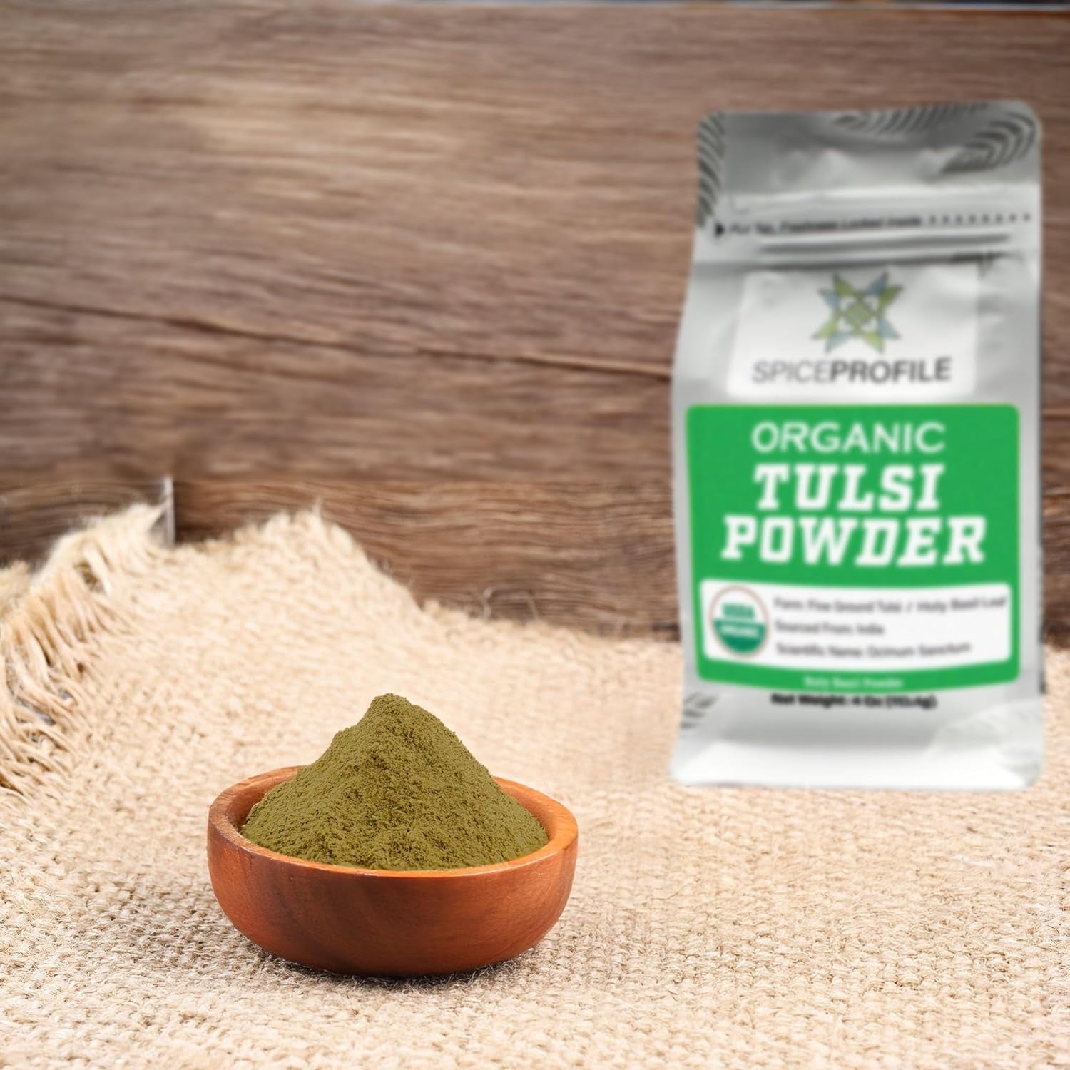 | USDA Certified Organic Holy Basil (Tulsi Leaf) Powder | Resealable 4Oz Pouch | for Vitality & Wellness | Perfect for Teas & Drinks TLBH