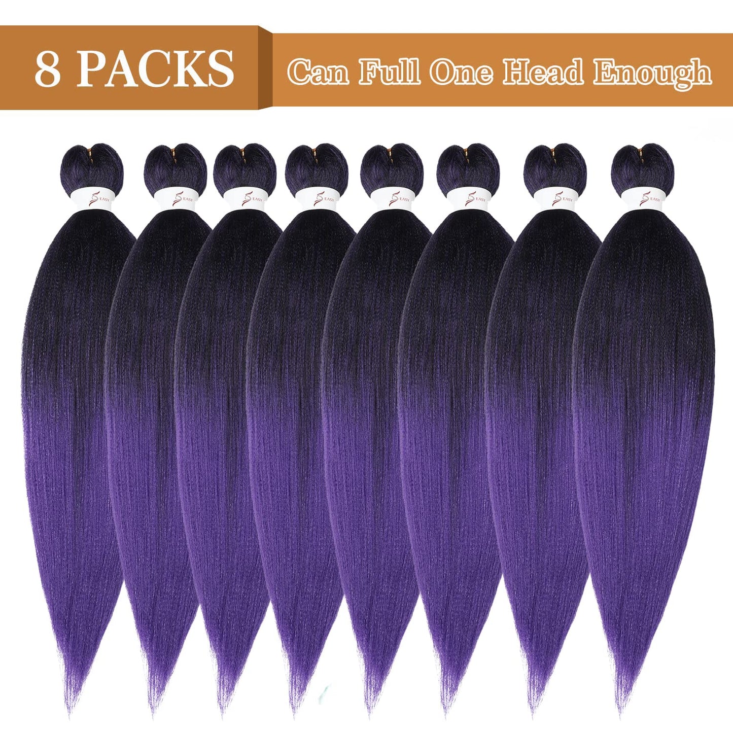 Pre Stretched Braiding Hair, 24 Inch Kanekalon Braiding Hair, 8 Packs Soft Yaki Texture,No Itch, Hot Water Setting Synthetic Hair Extensions for Braids (24In,1B/Purple)