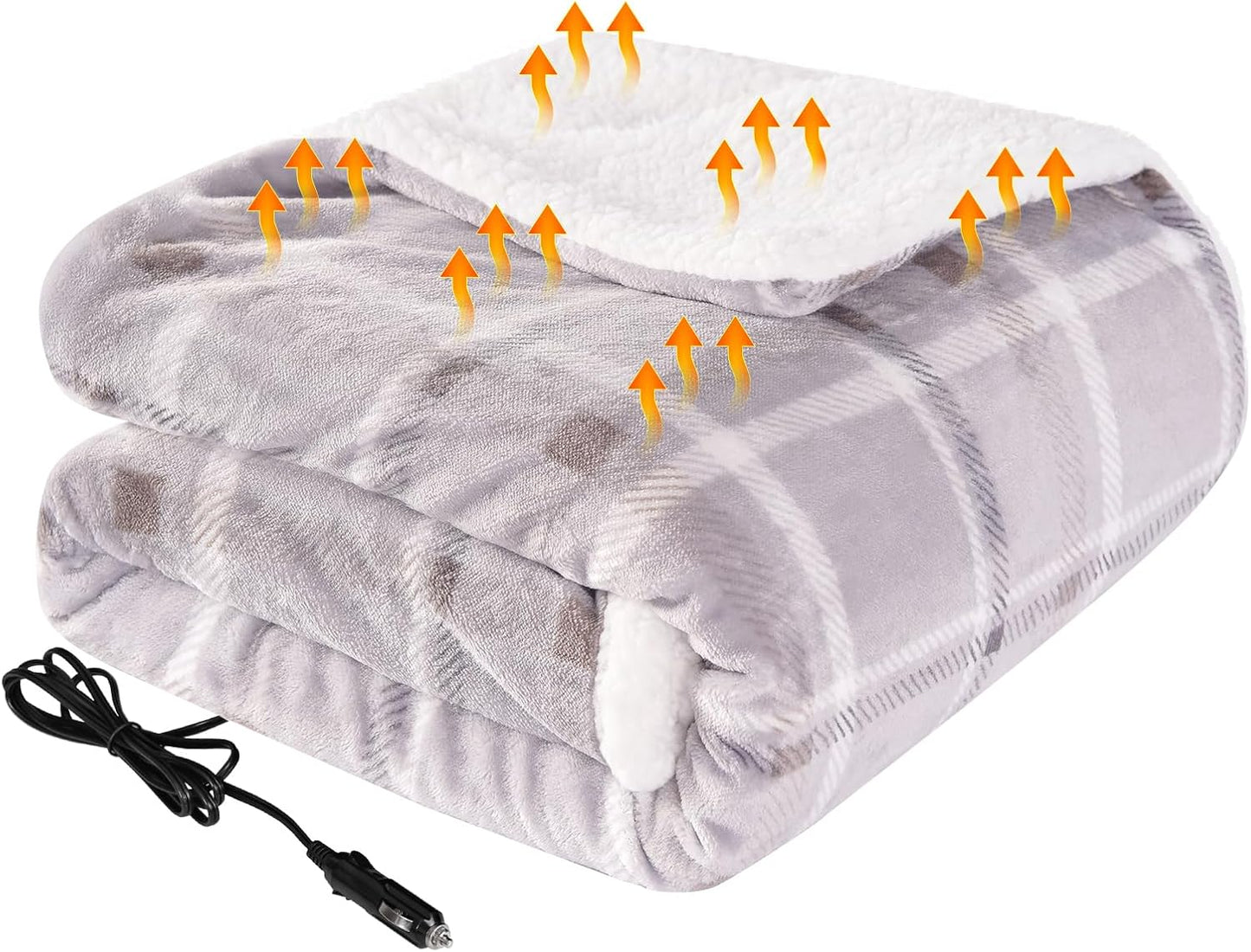Heated Car Blanket with 3 Heating Levels, 4 Hours Auto Off, 12 Volt Electric Blanket for Car, Truck, SUV, RV, Machine Washable, 59" X 43”, (Grey Buffalo Plaid) TRUCK DRIVER