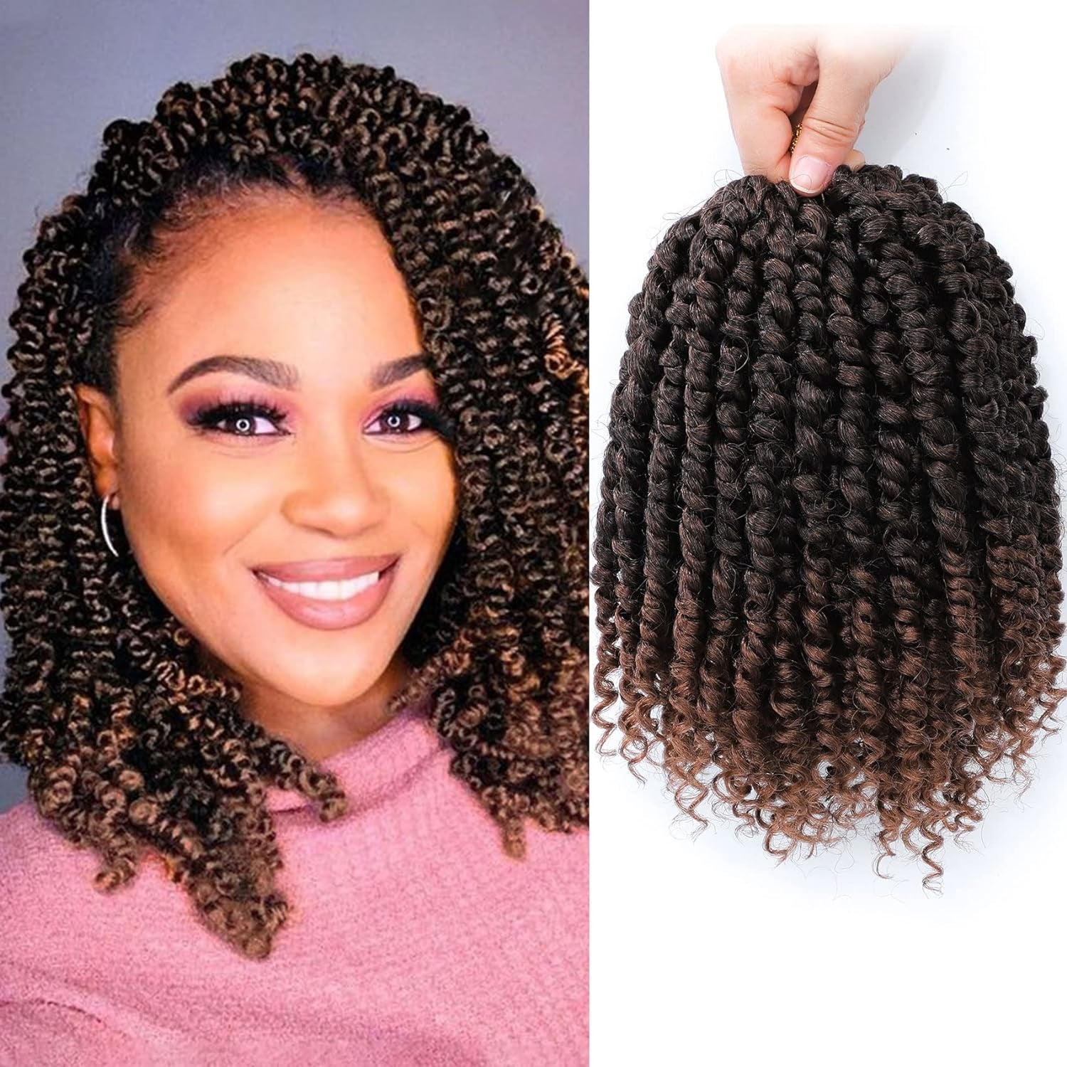 Passion Twist Hair 8 Inch, 8 Packs Passion Twist Crochet Hair for Black Women, Prelooped Crochet Twist Hair with Curly Ends (8Inch, T30#)