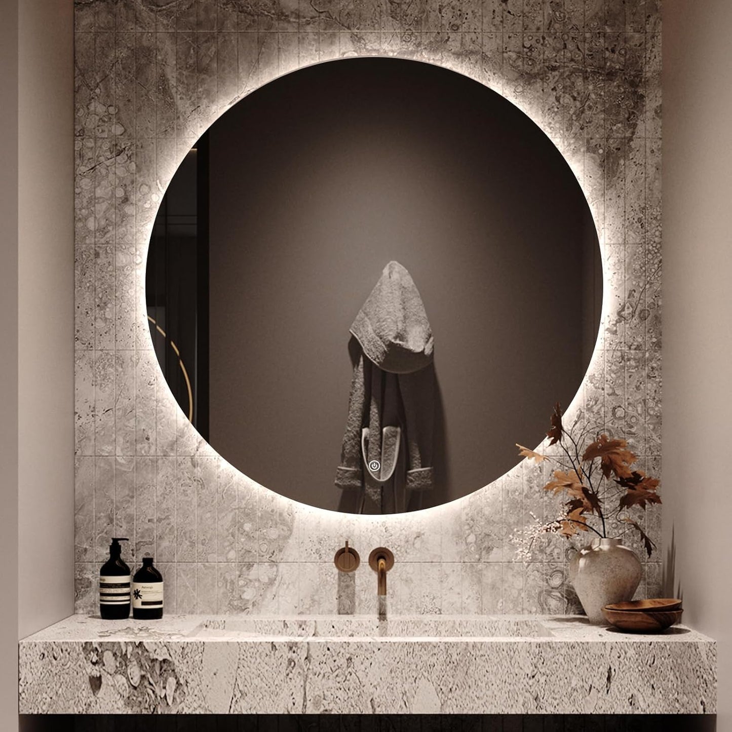 Round LED Bathroom Mirror, 28" Frameless Backlit Wall-Mounted Vanity Mirror with Lights, Anti-Fog Smart Mirror, IP65 Waterproof, Stepless Dimmable 3 Colors, Shatter-Proof, CRI95+